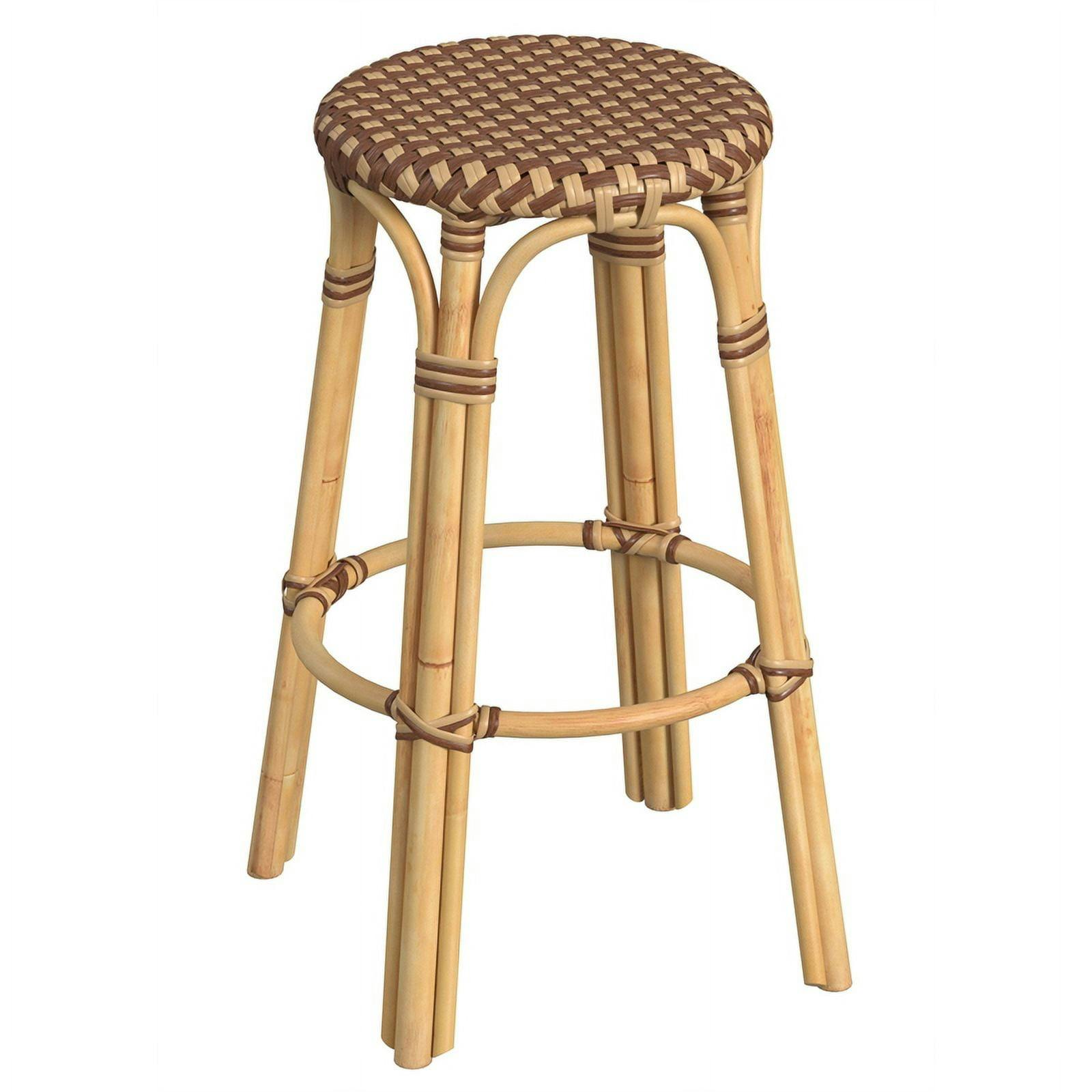 Cote d'Azur Inspired 30" Brown and Tan Rattan Round Bar Stool