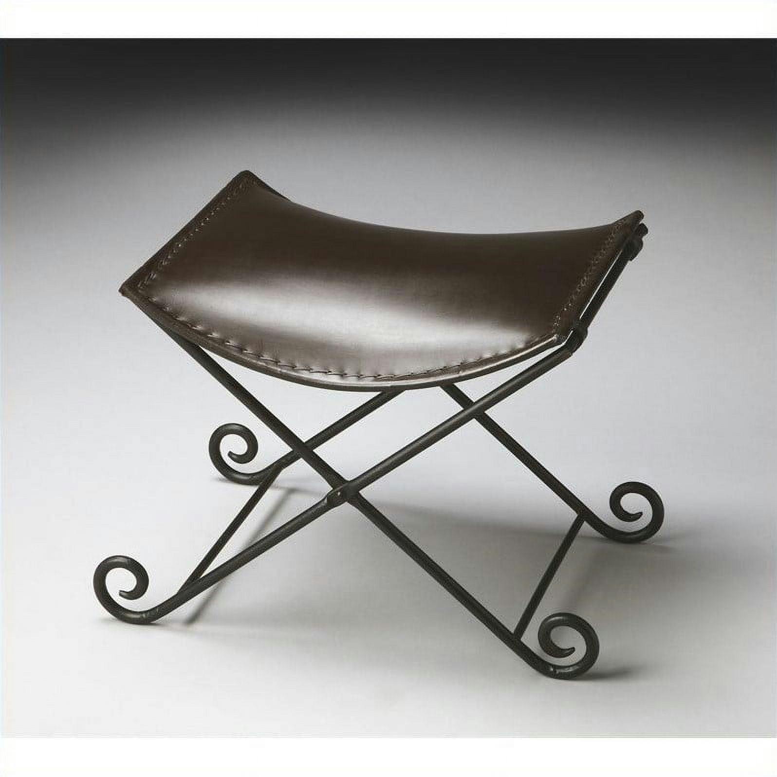 Transitional Dark Brown Leather and Iron Vanity Stool