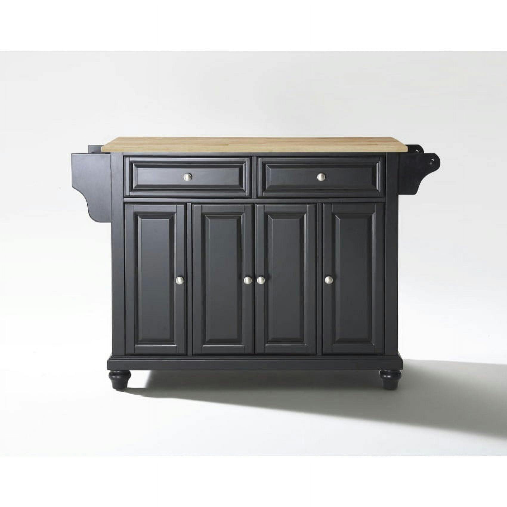 Cambridge 46" Black Kitchen Island with Natural Wood Top and Storage