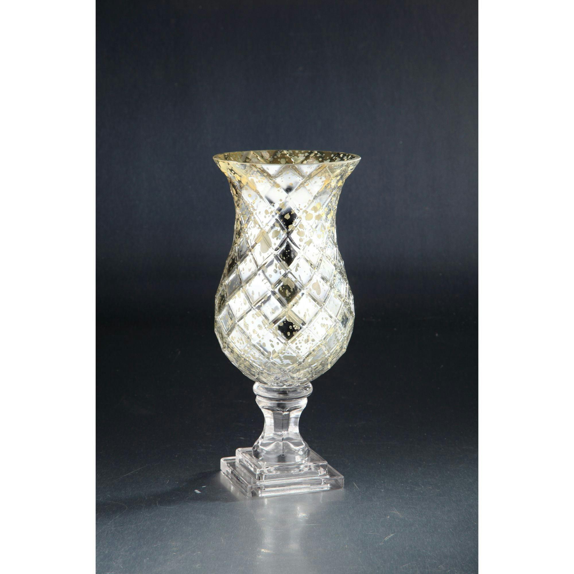 Elegant Winter Diamond 11.5" Glass Hurricane Candleholder