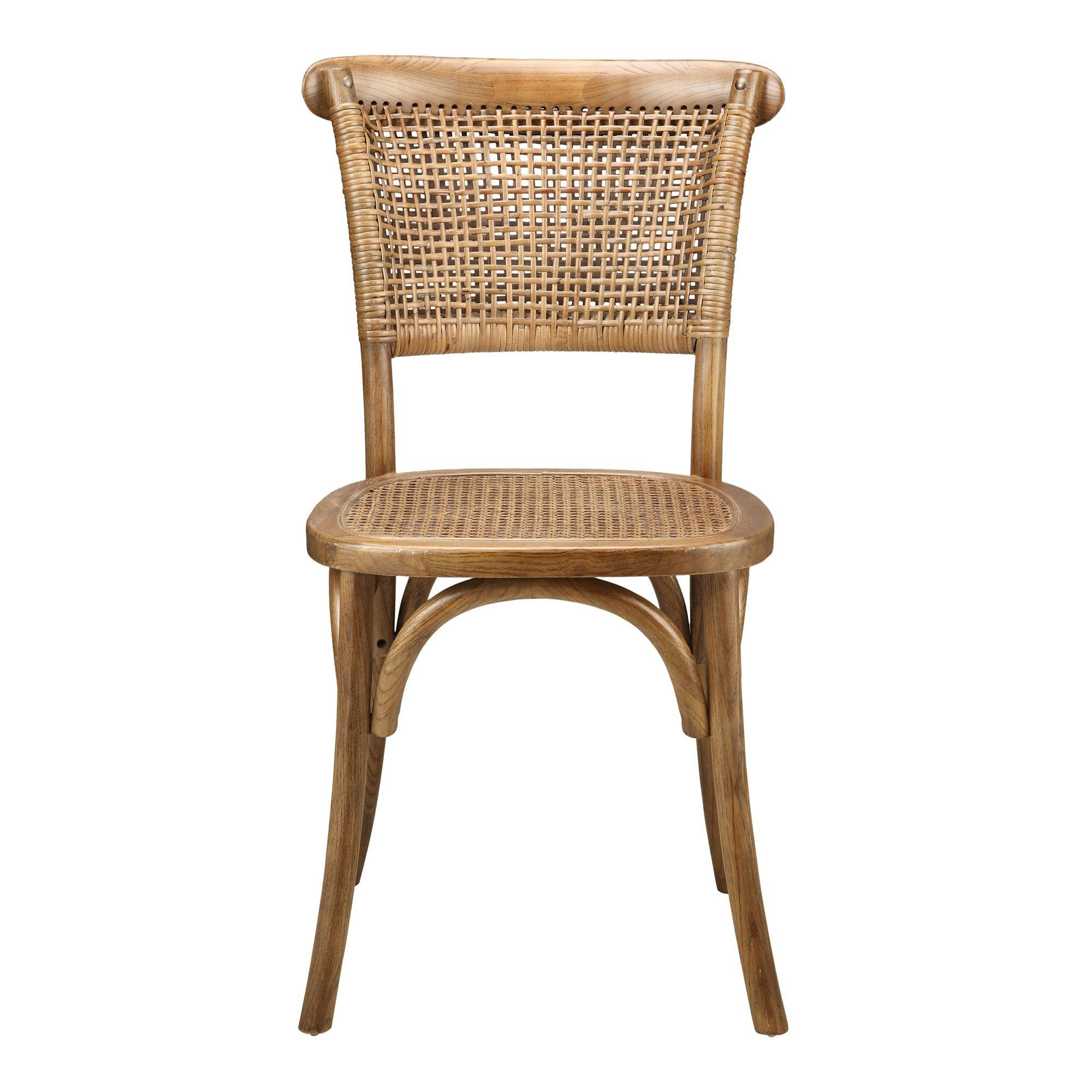 Rustic Transitional Brown Wood & Cane Side Chair, 18"W