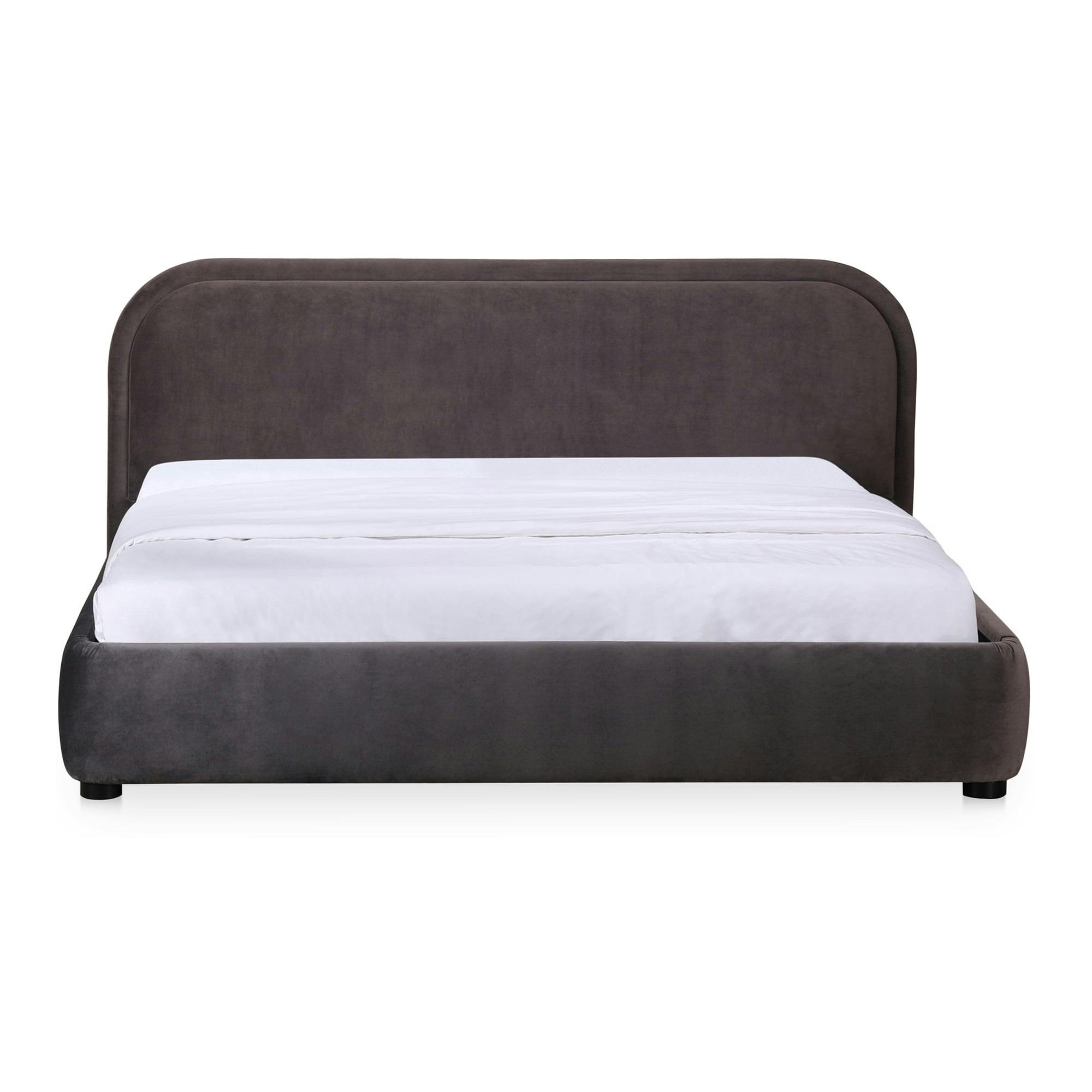 Colin Charcoal Velvet Queen Bed with Pine Frame