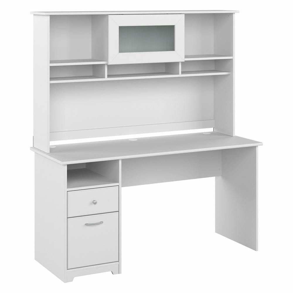 Elegant White Engineered Wood Computer Desk with Hutch and Drawers