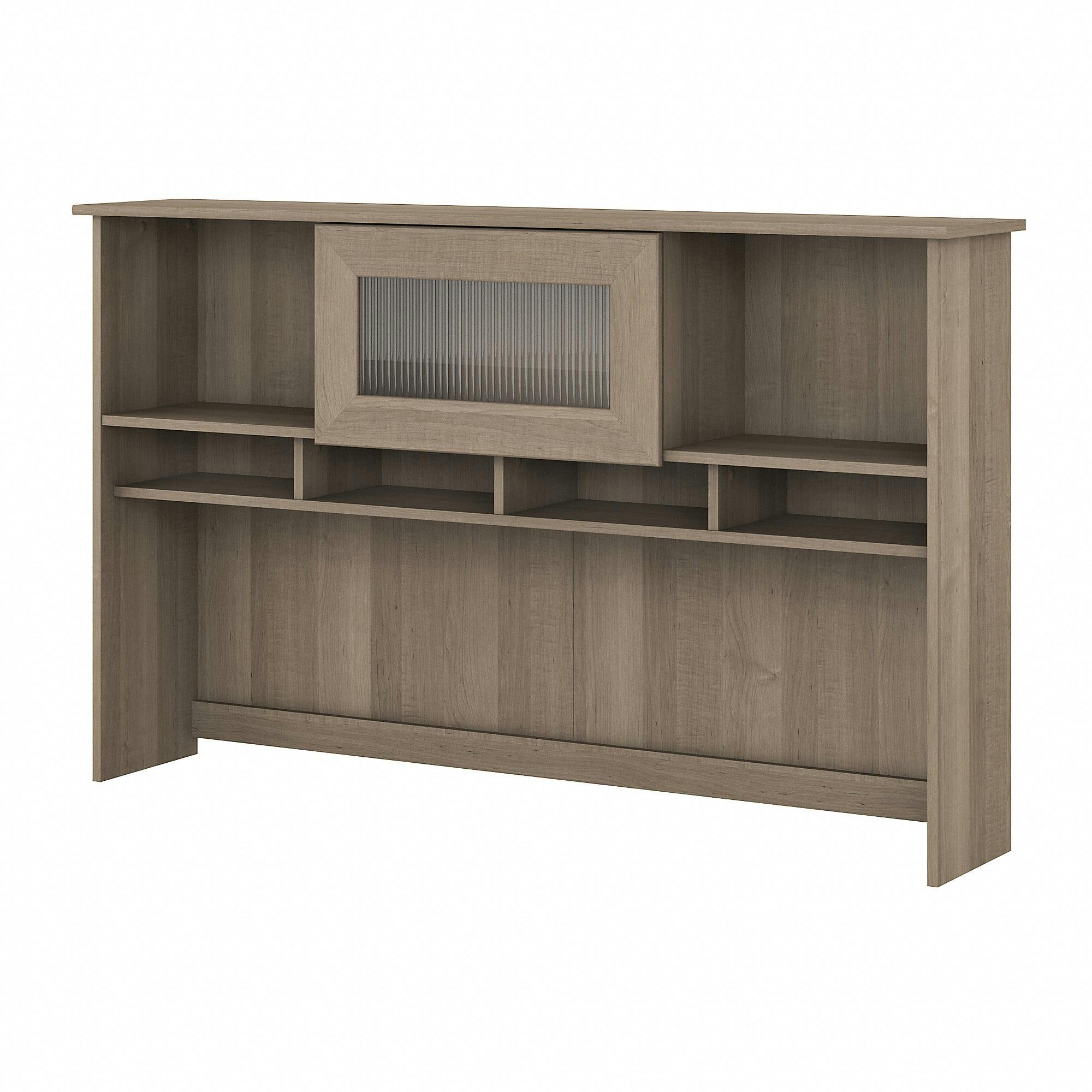 Ash Gray Transitional 60W Desk Hutch with Fluted Glass Door