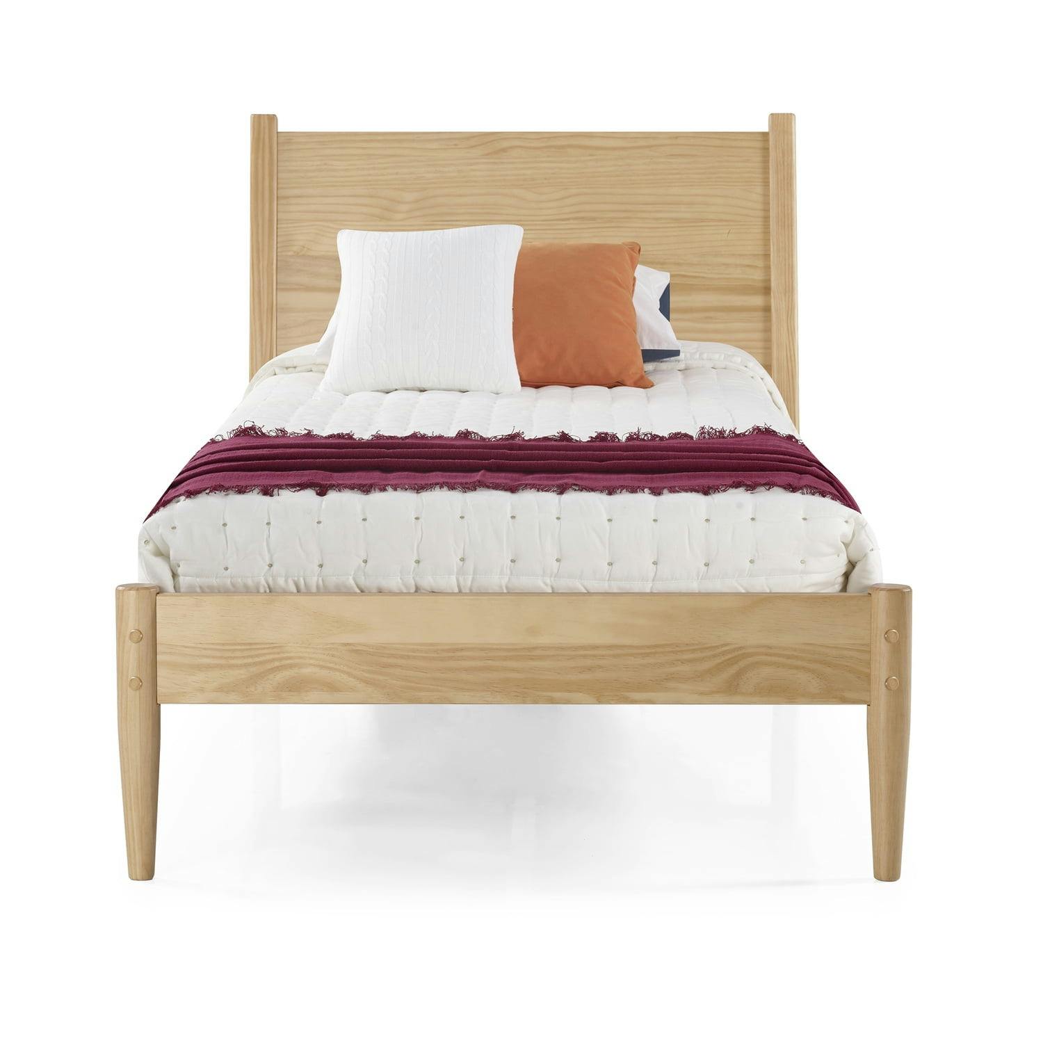 Scandinavian Oak Full Panel Mid-Century Modern Bed with Pine Frame