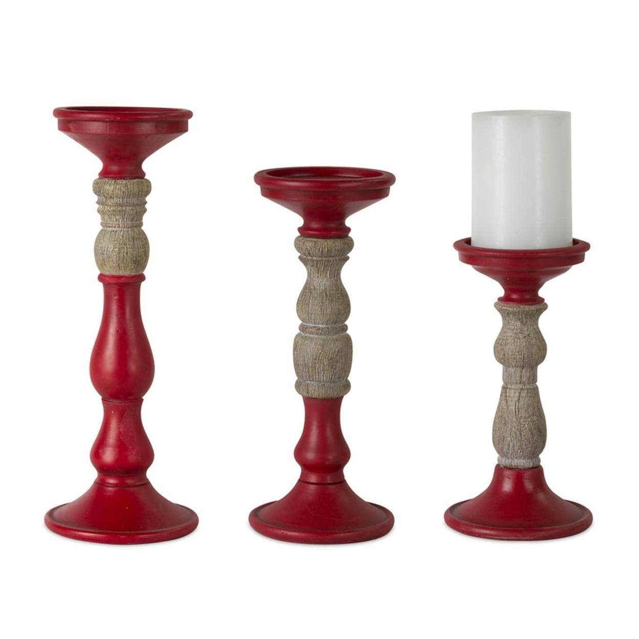 Rustic Red and Wood-Tone Holiday Candle Holder Trio