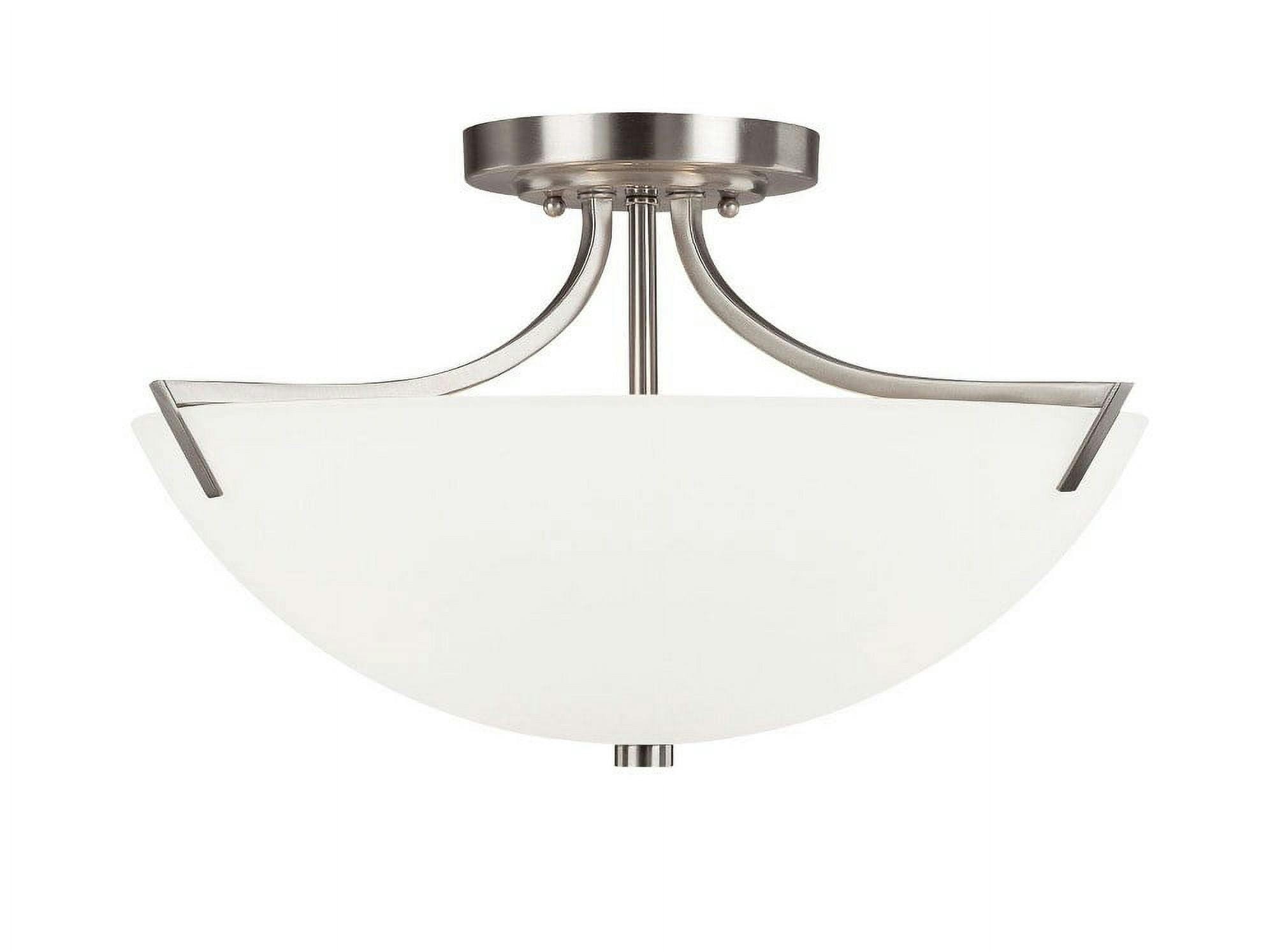 Stanton Soft White Glass Bowl 3-Light Semi-Flush Ceiling Fixture in Brushed Nickel