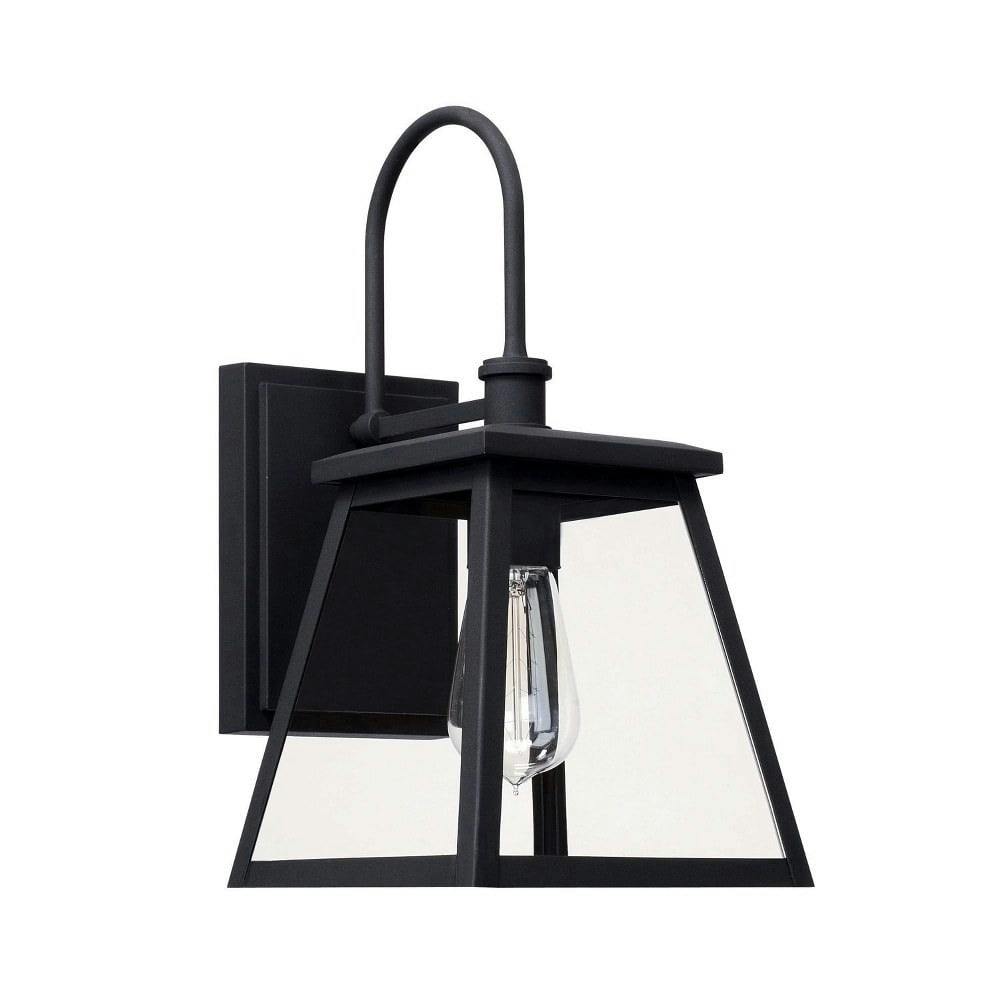 Belmore Modern Industrial Black Outdoor Wall Lantern with Clear Glass