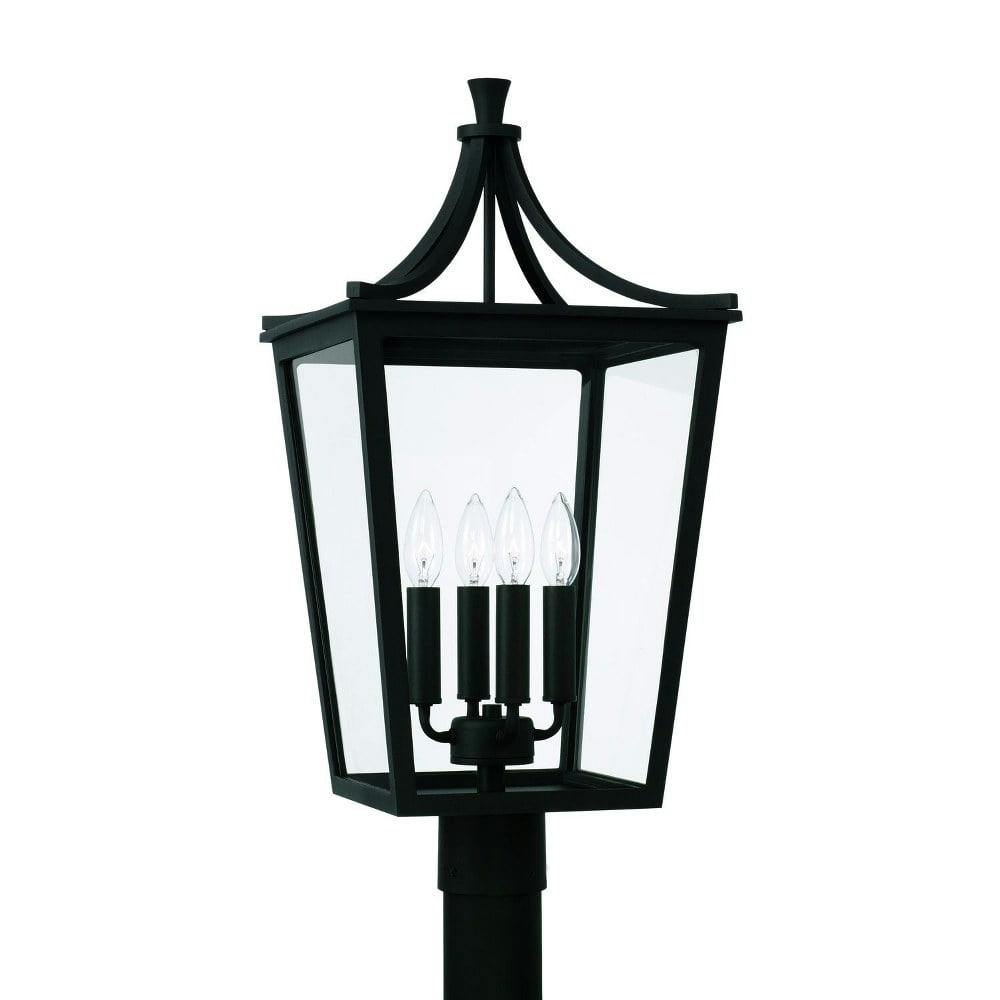 Adair Sophisticated Black Metal Outdoor Post Lantern with Clear Glass