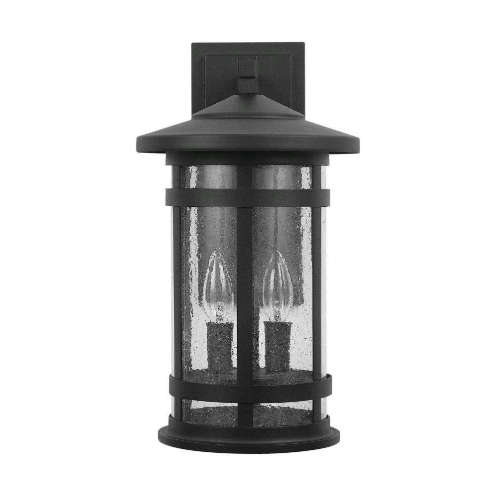 Mission Hills Rustic Black 2-Light Outdoor Wall Lantern with Antiqued Seeded Glass