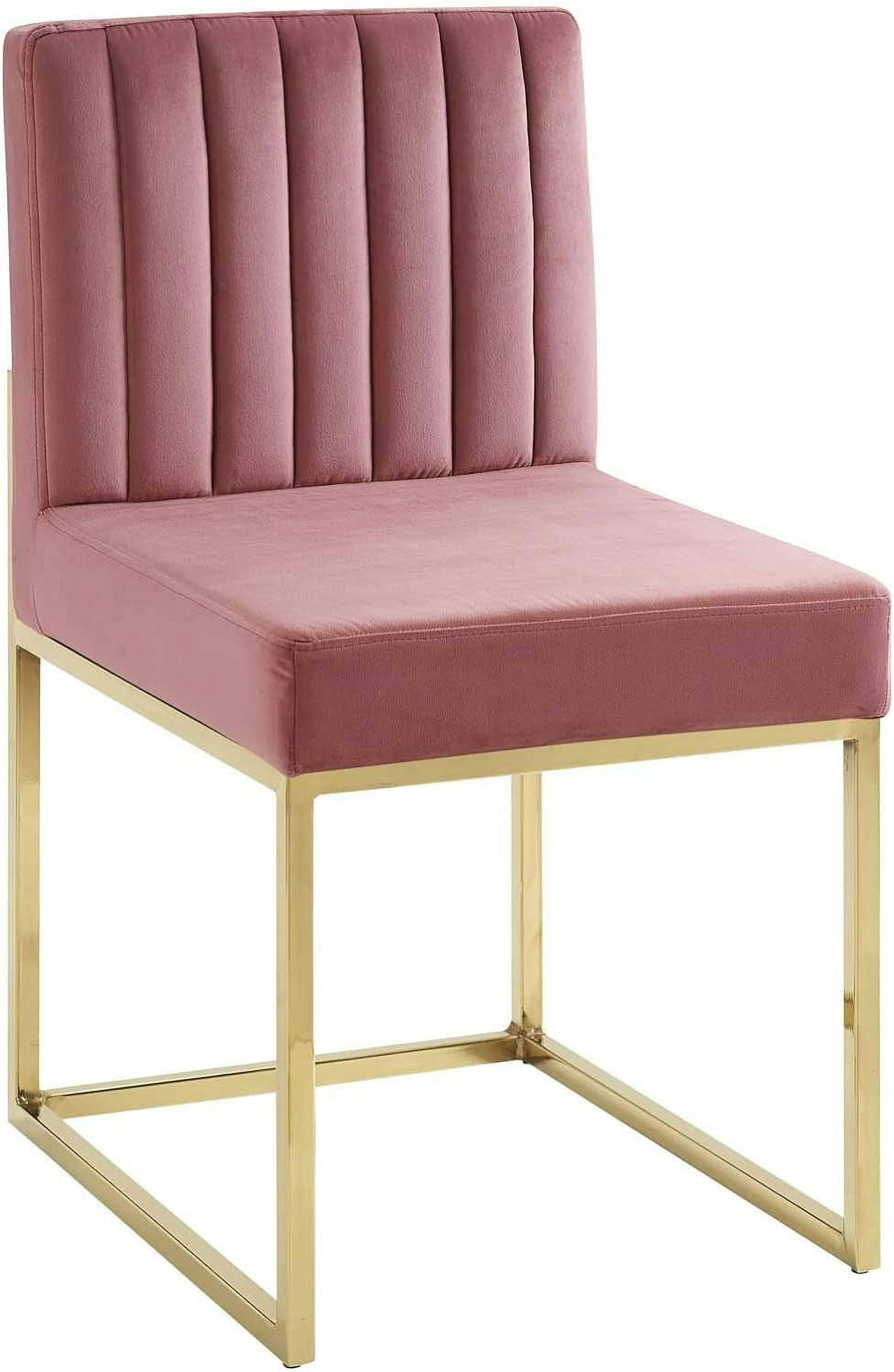 Gold Dusty Rose Velvet Upholstered Metal Side Chair