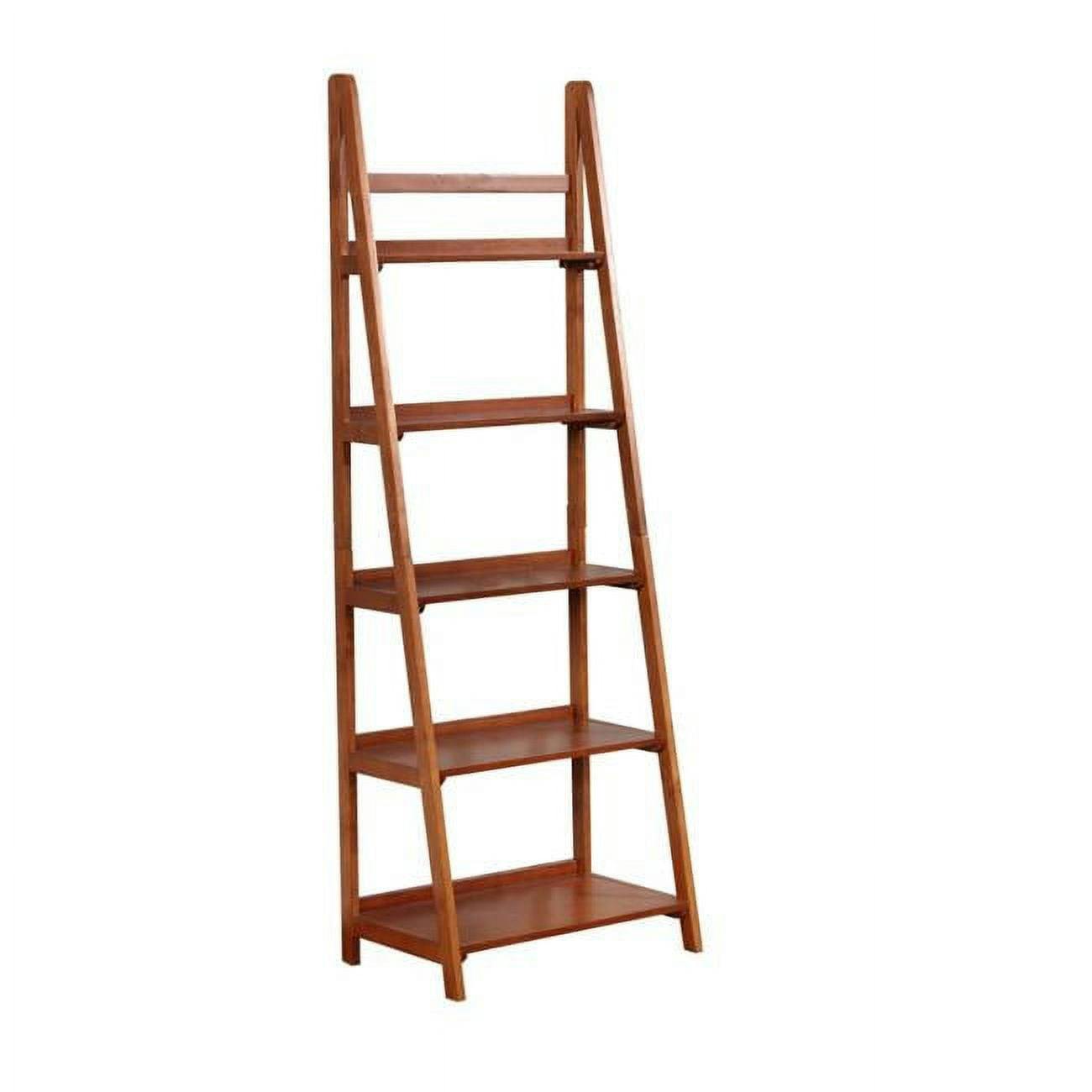 Warm Maple Brown Rubberwood 5-Shelf Ladder Bookcase