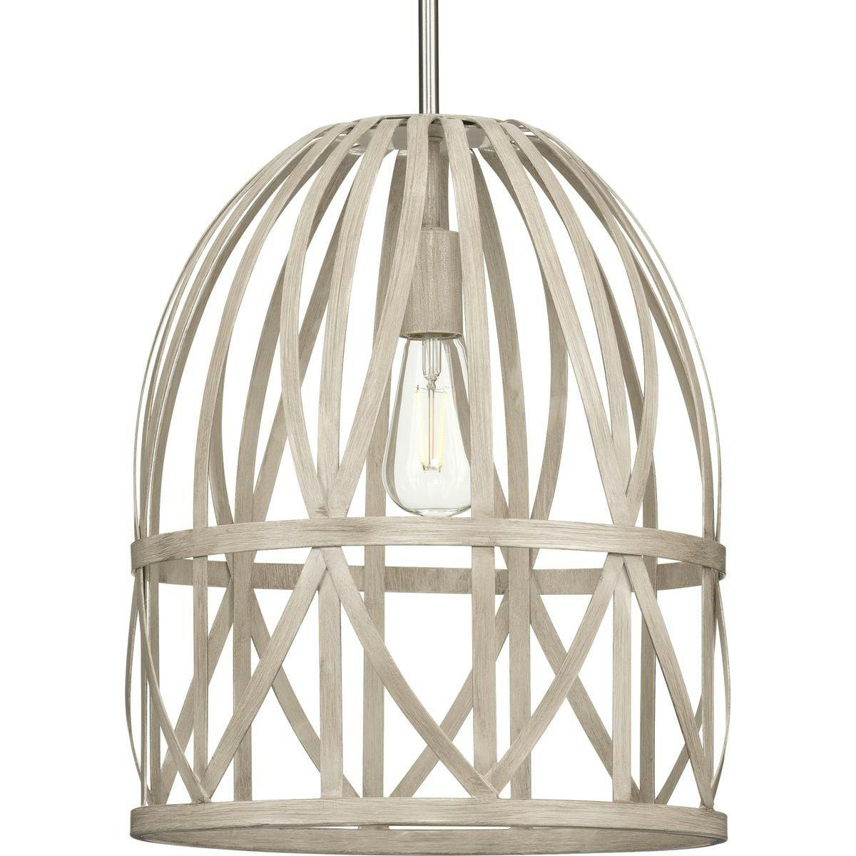 Bleached Oak Farmhouse 14'' Glass Pendant Light with Brushed Nickel Stem