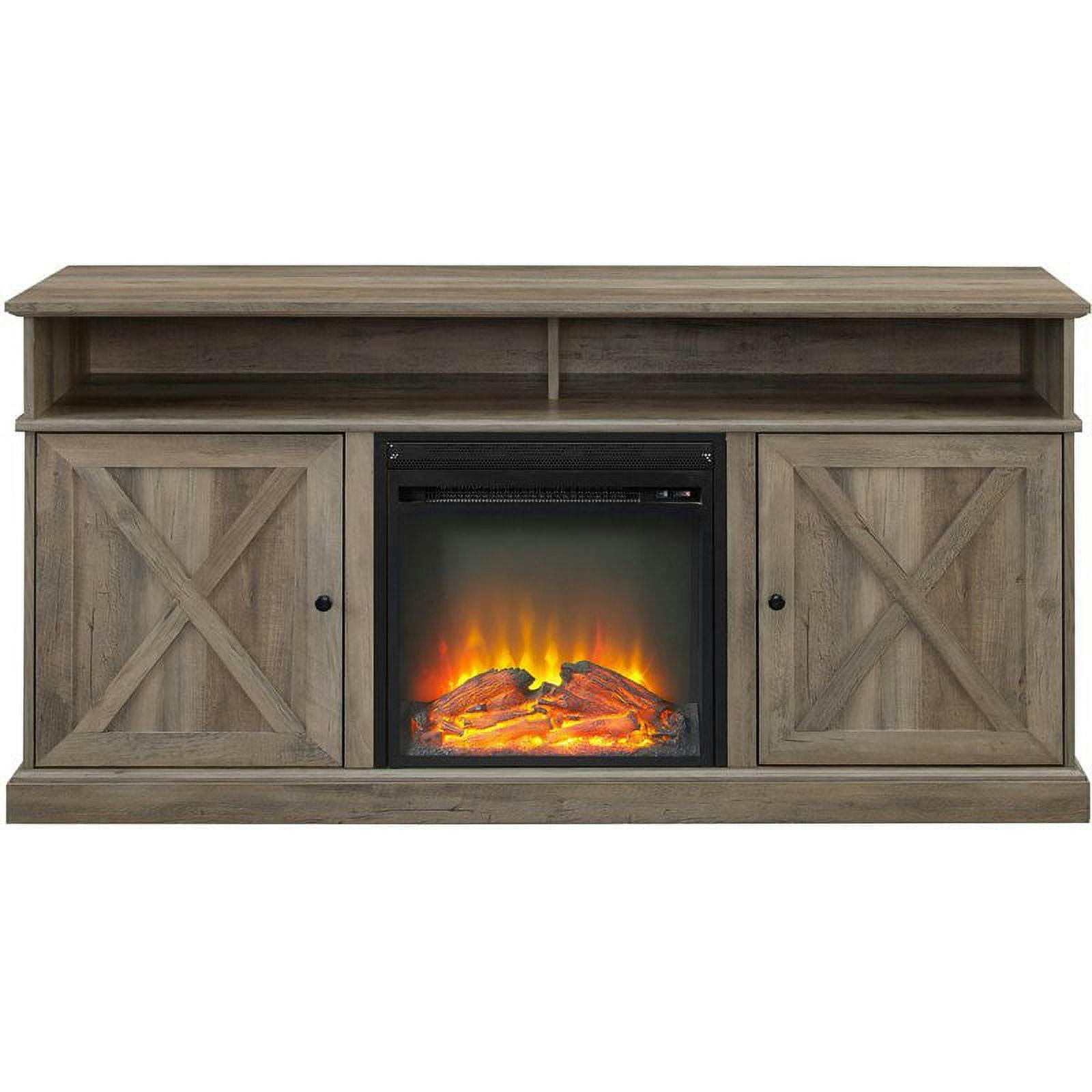 Grey Wash 65" Highboy Electric Fireplace Media Console with Barn Doors
