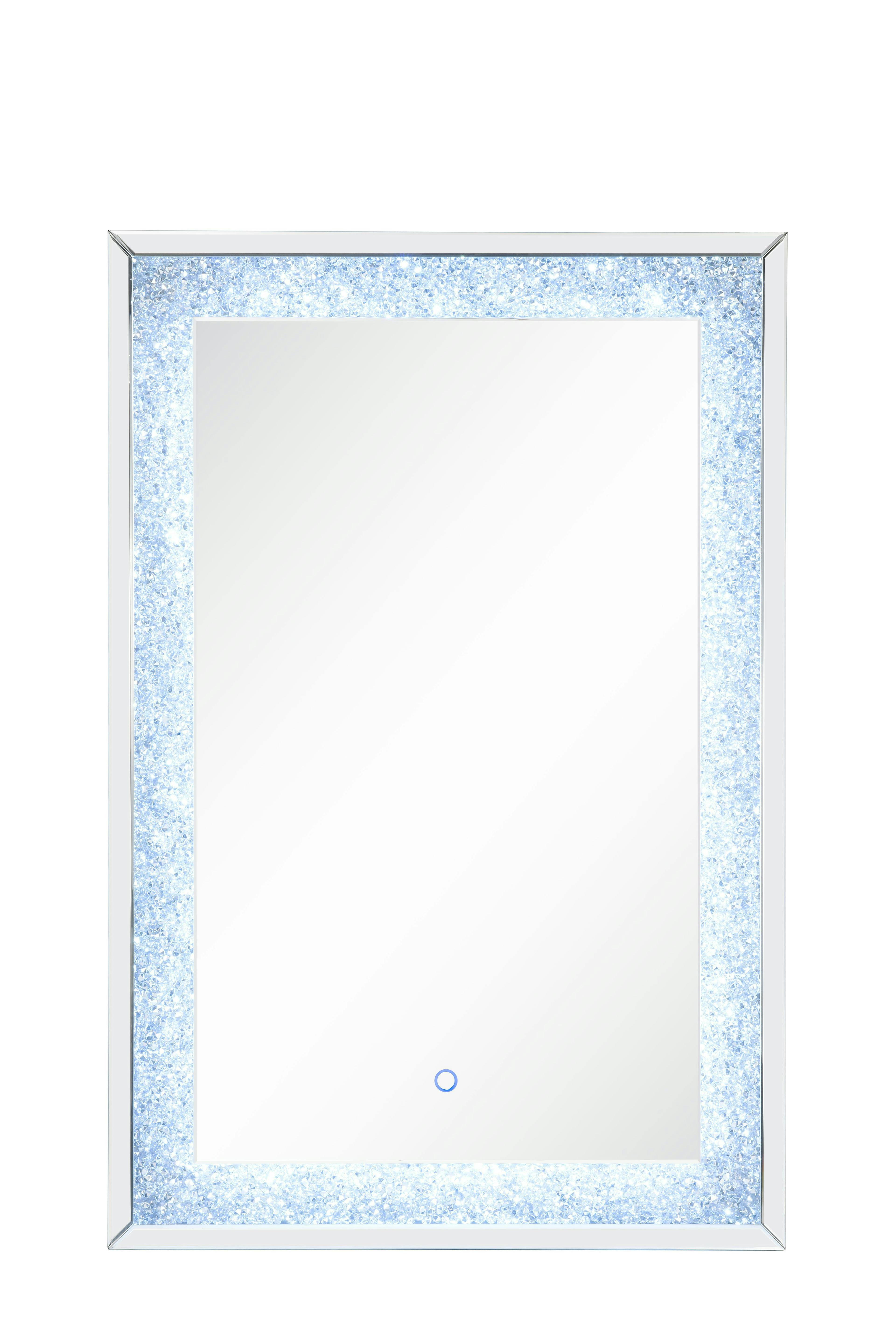 Noralie Rectangular LED Wall Mirror with Faux Diamonds and Mirrored Trim
