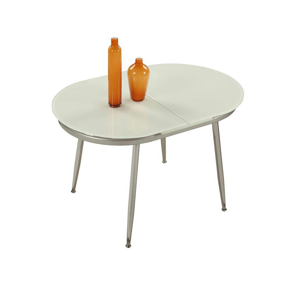 Contemporary Round Glass Extendable Dining Table in Chrome