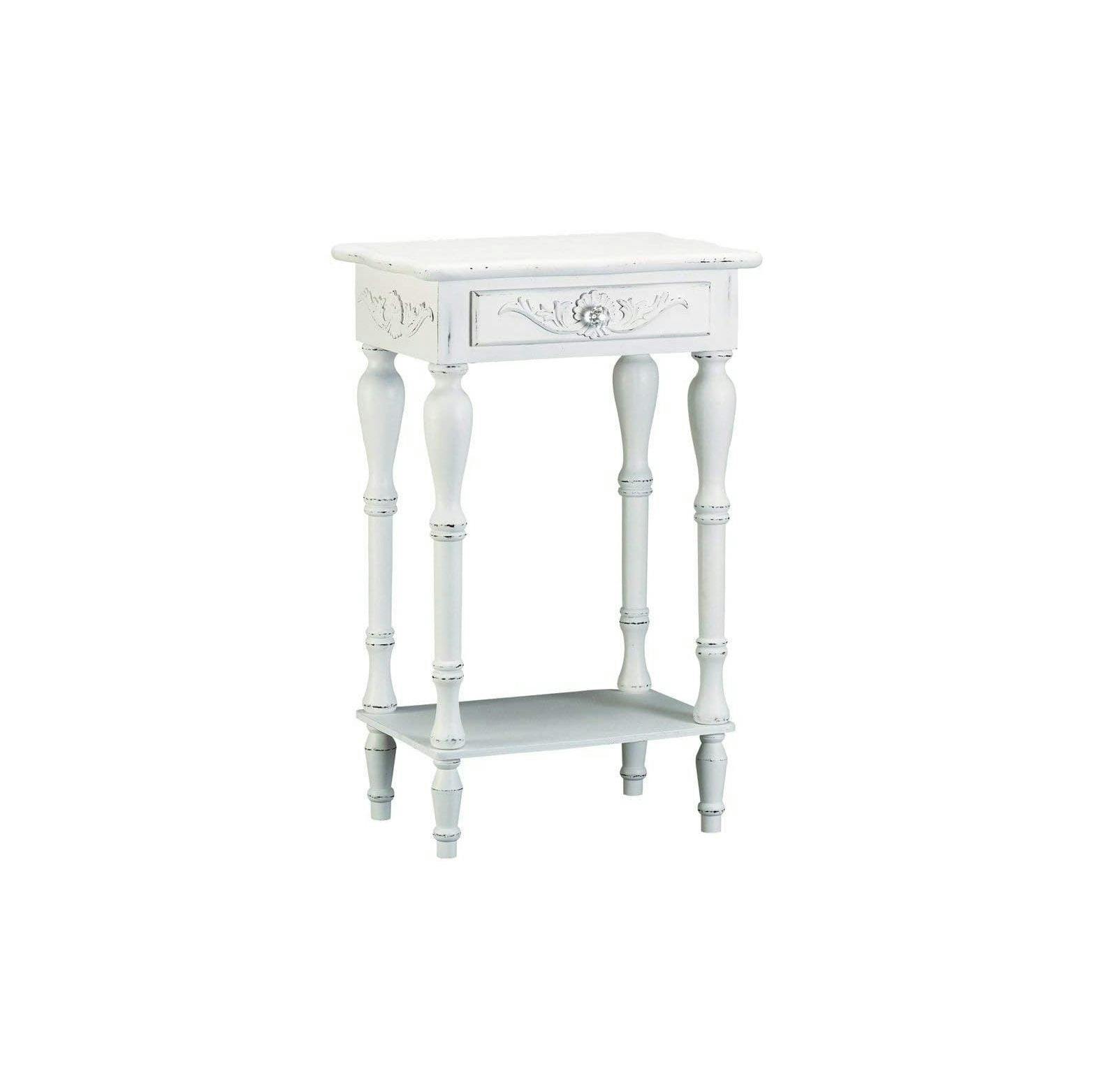 Emmeline Distressed White Wood Accent Table with Storage Drawer