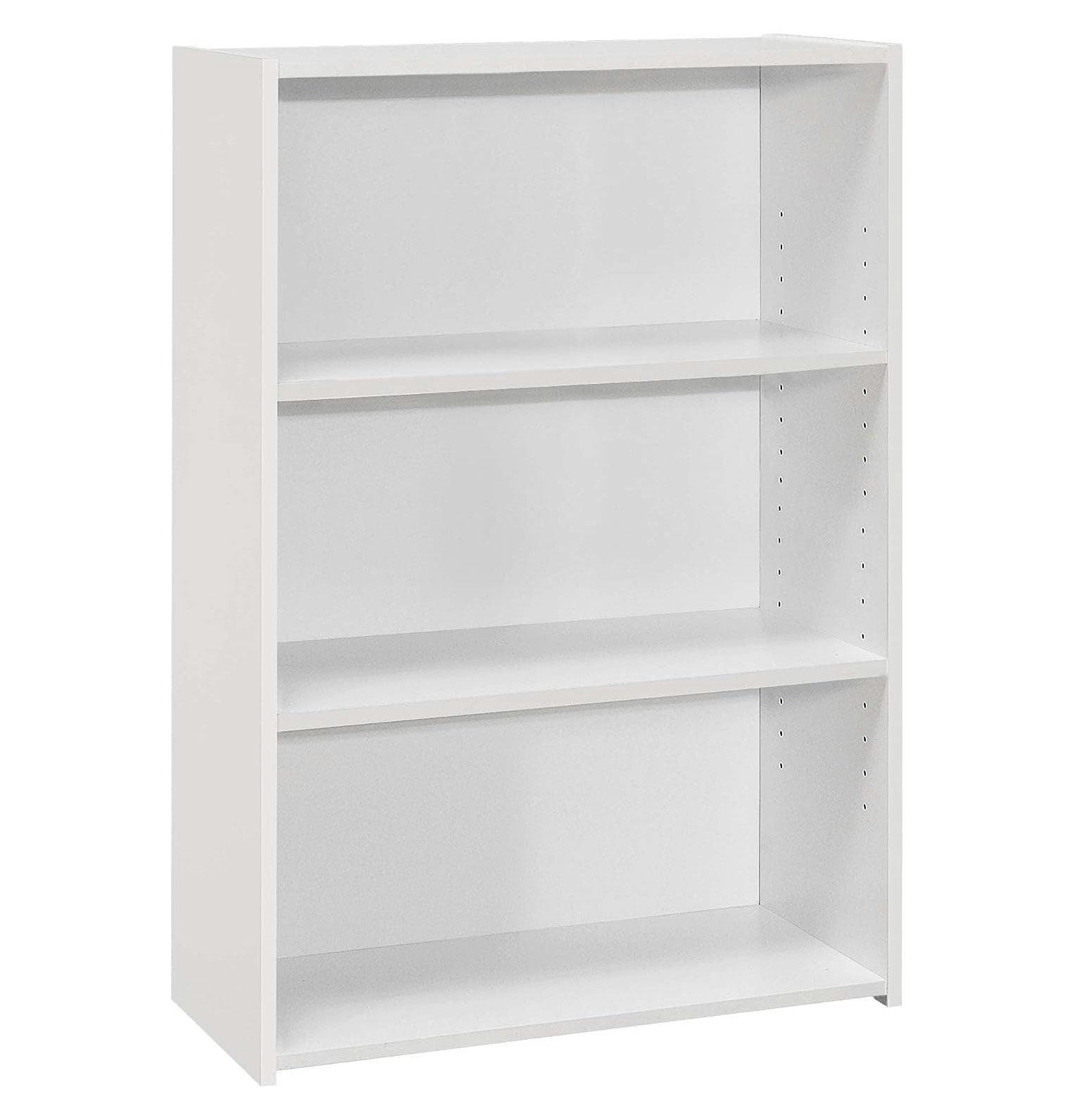 Adjustable Contemporary White 3-Shelf Bookcase