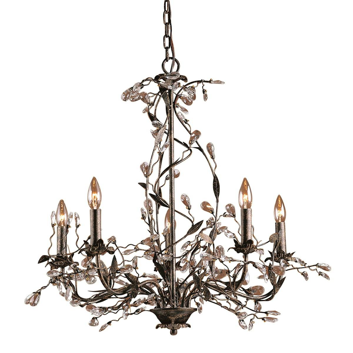 Autumn Foliage 5-Light Chandelier with Crystal Droplets in Deep Rust