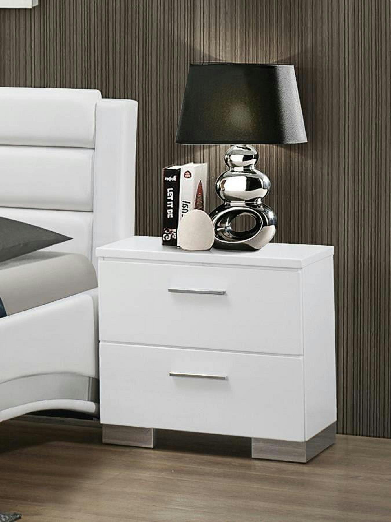 Modern Glossy White 2-Drawer Nightstand with Chrome Handles