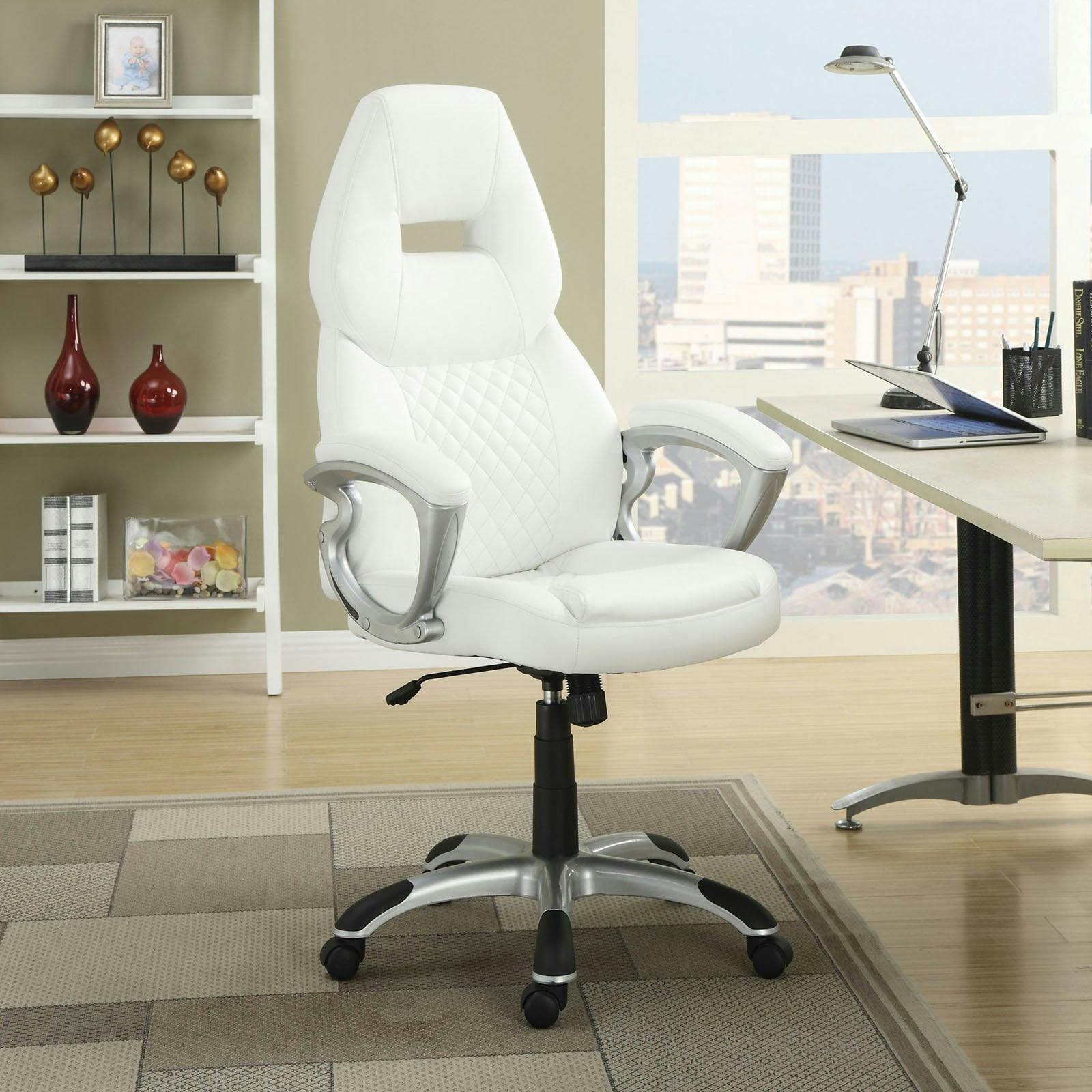 Modern White Leatherette High-Back Executive Swivel Chair