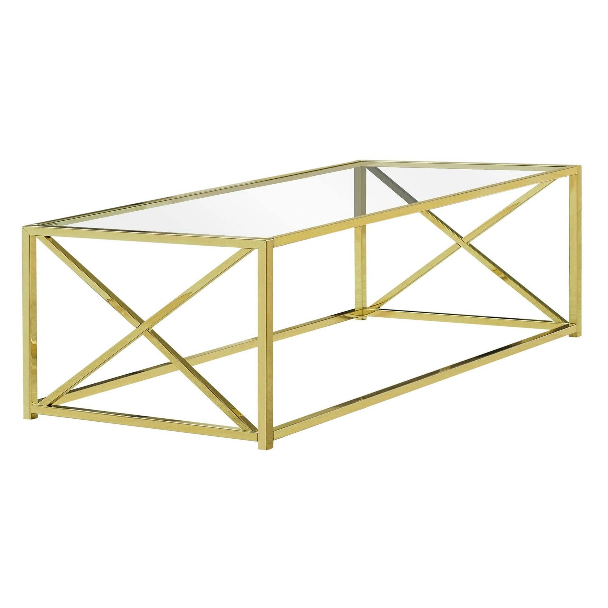 Elegant Gold Metal and Glass 44" Rectangular Coffee Table