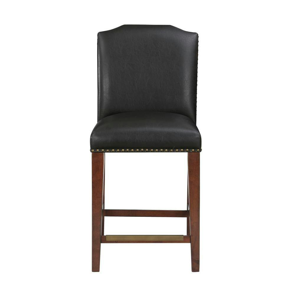 Bristol Traditional Brown Faux Leather Counter Stool with Antique Brass Trim