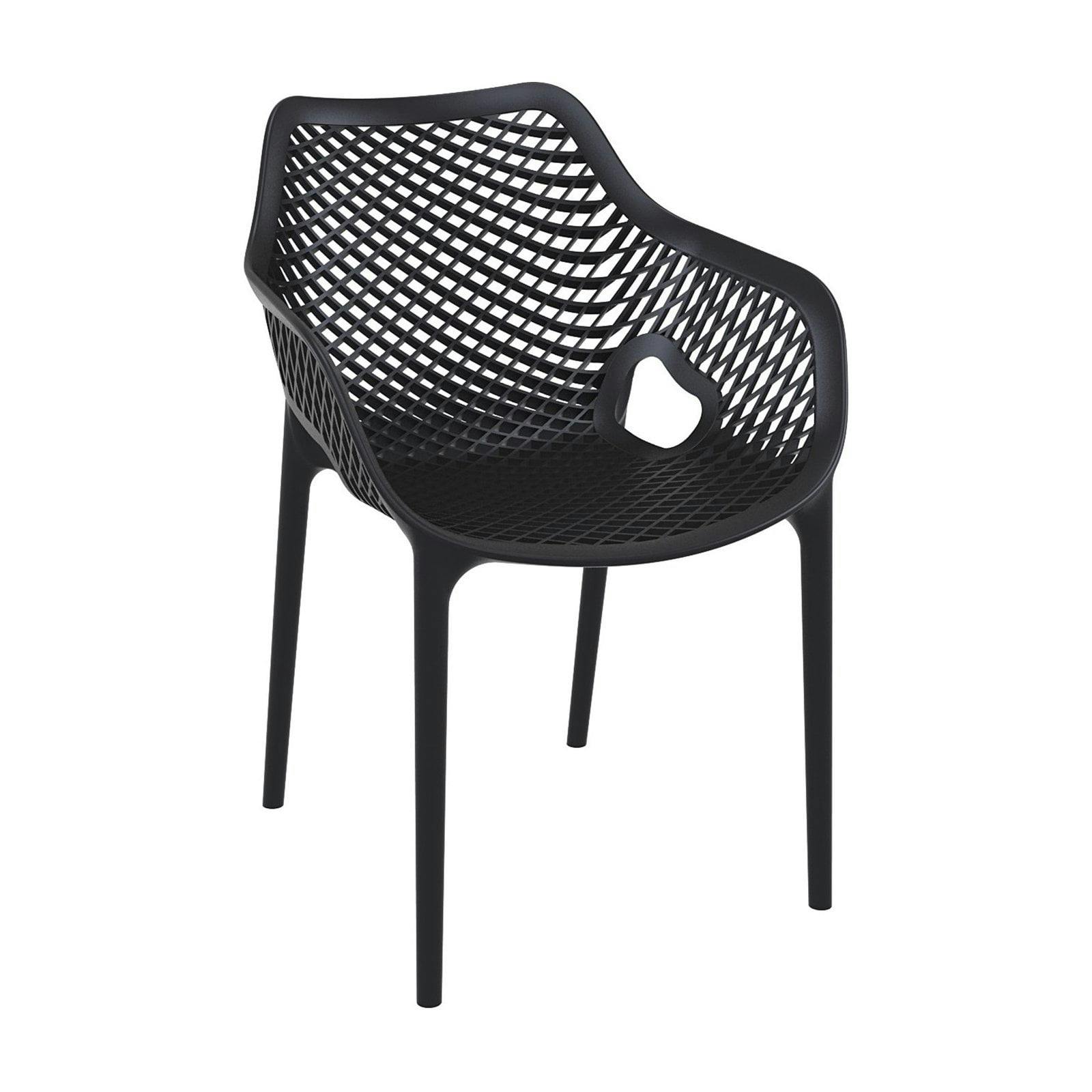 Contemporary Black Polypropylene Outdoor Dining Arm Chair