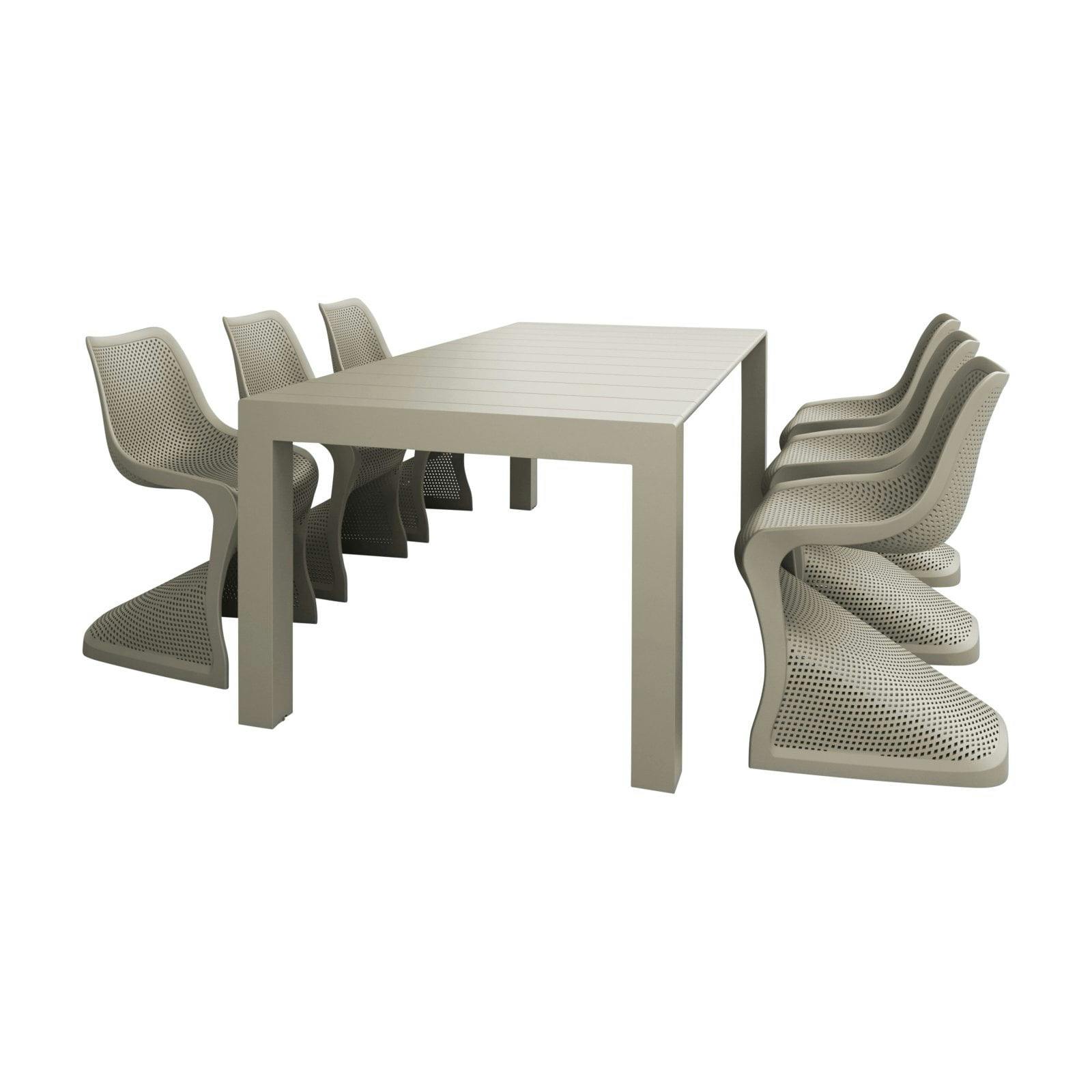Taupe Extendable 6-8 Person Outdoor Dining Set with Stackable Chairs