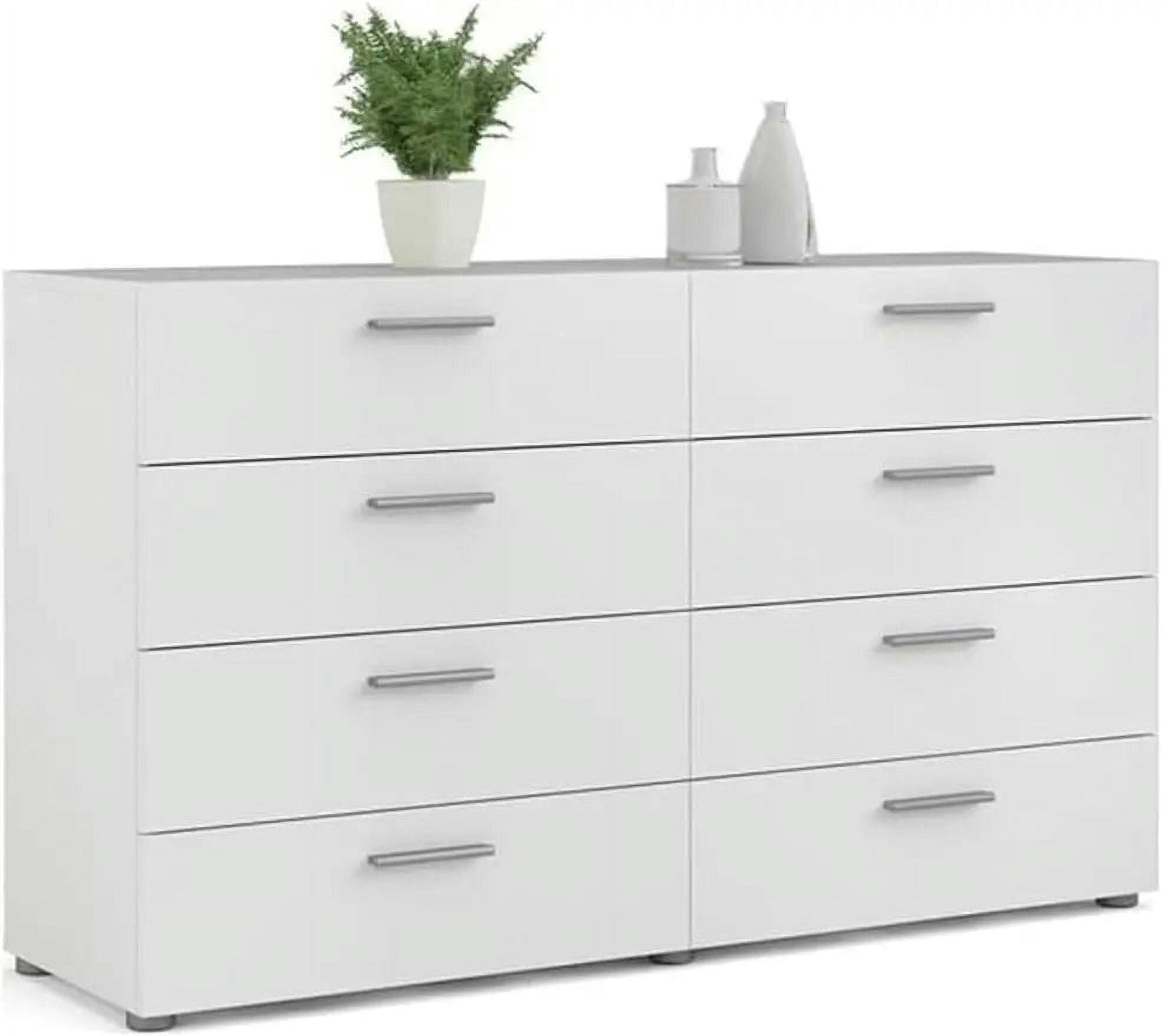 Sleek White Contemporary Double Dresser with 8 Drawers