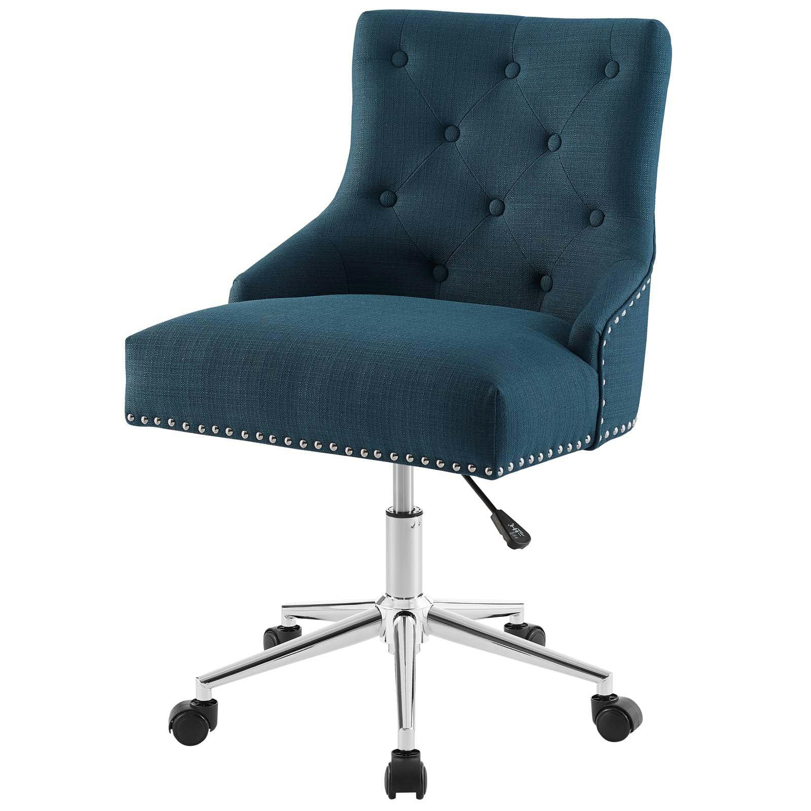 Azure Elegance Tufted Swivel Office Chair with Nailhead Trim