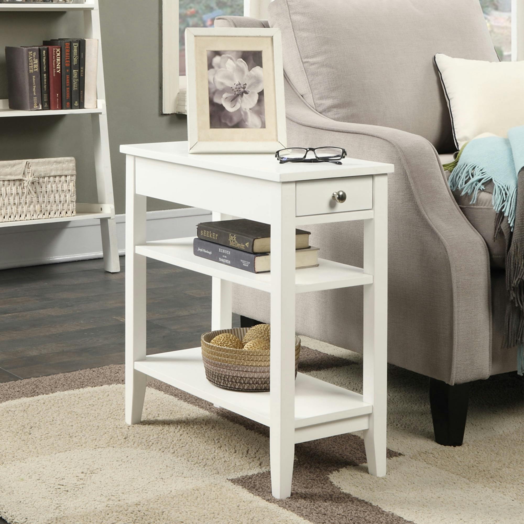 Classic Birch White 3-Tier End Table with Storage Drawer