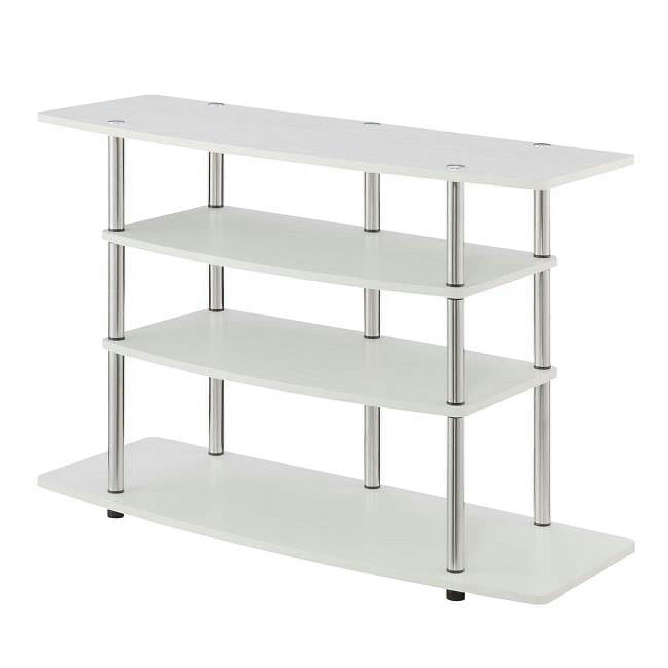 Modern White Highboy 4-Tier TV Stand with Stainless Steel Poles