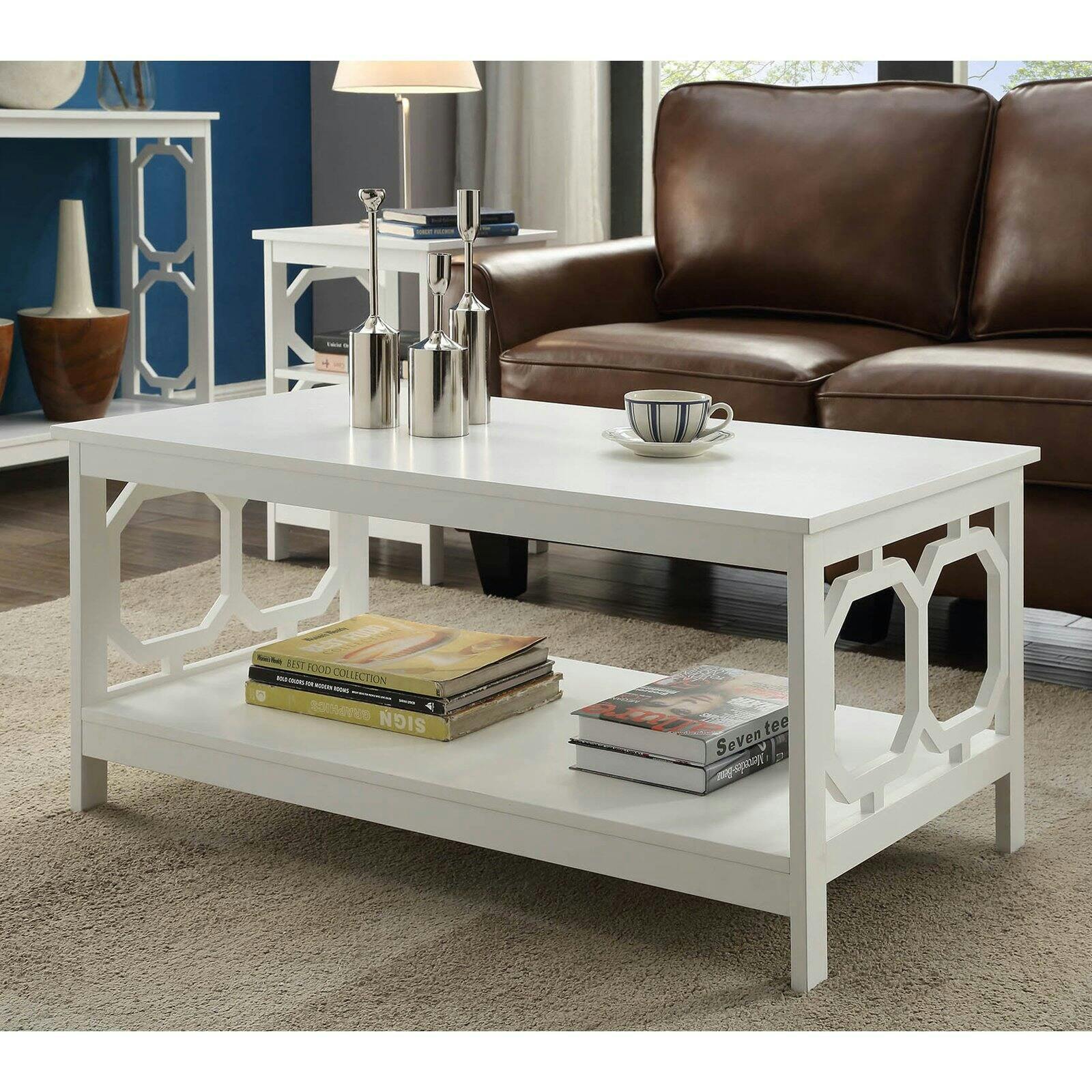 Omega 40'' Glossy White Rectangular Coffee Table with Shelf