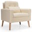 Beige Linen Square Arm Wood Frame Accent Chair with Waist Pillow
