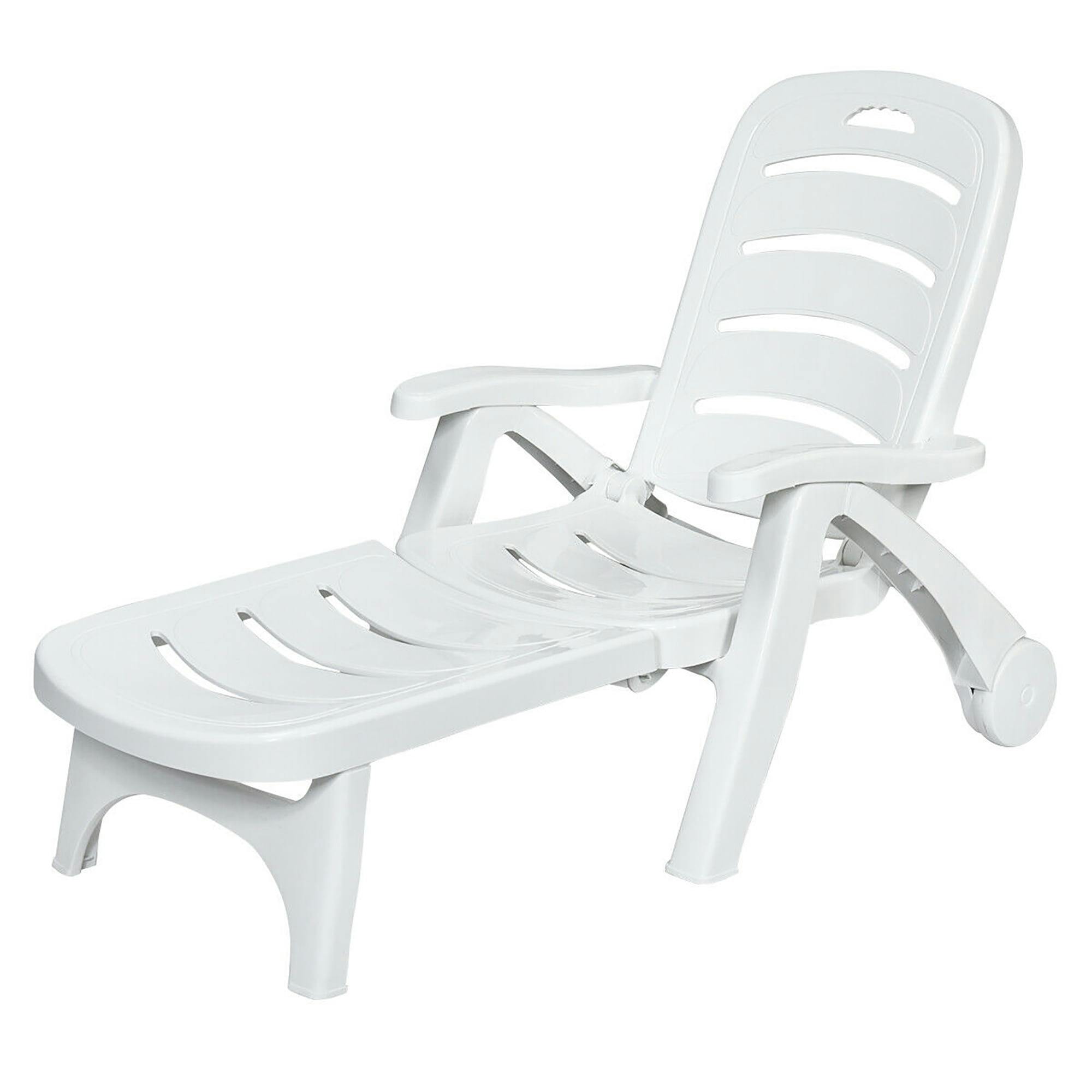 Coastal Breeze White PP Adjustable Chaise with Wheels