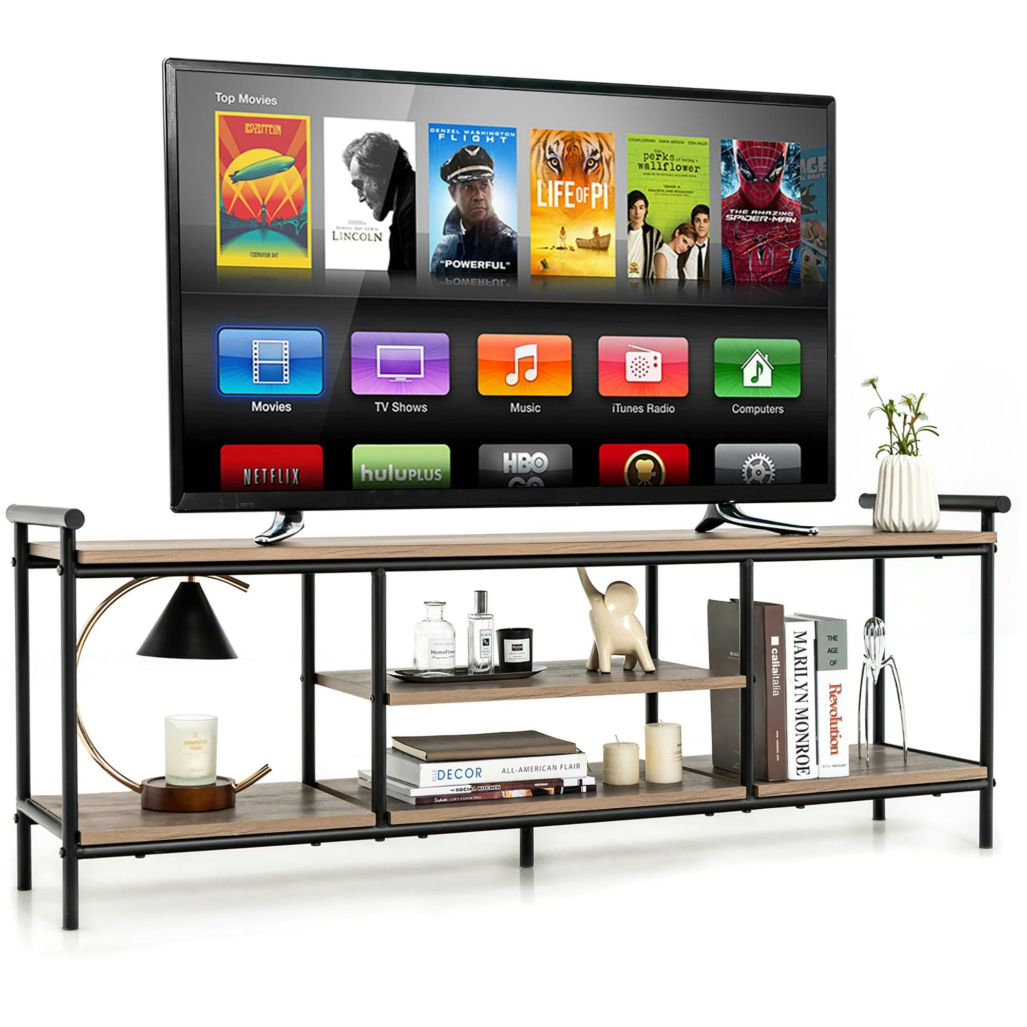 Farmhouse 53'' Brown Steel & Wood TV Stand with Open Shelves