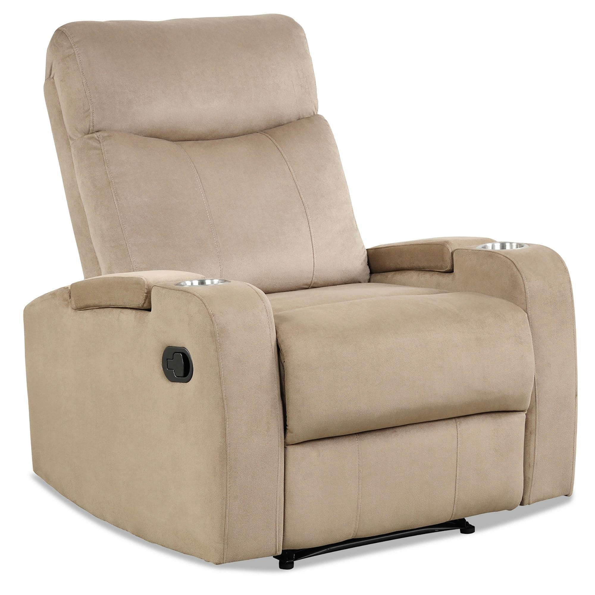 Ergonomic Brown Microfiber Recliner with Storage & Cup Holders