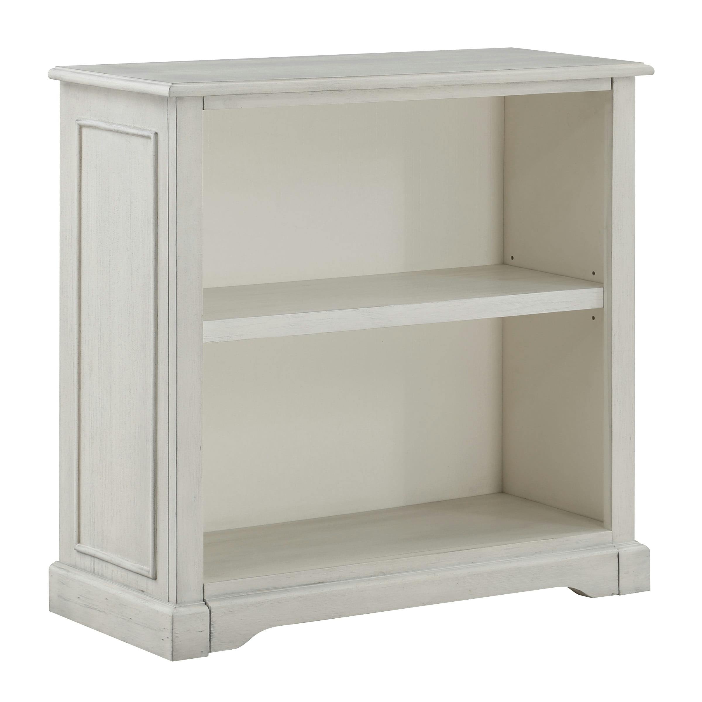 Antique White Solid Wood Classic 2-Shelf Bookcase