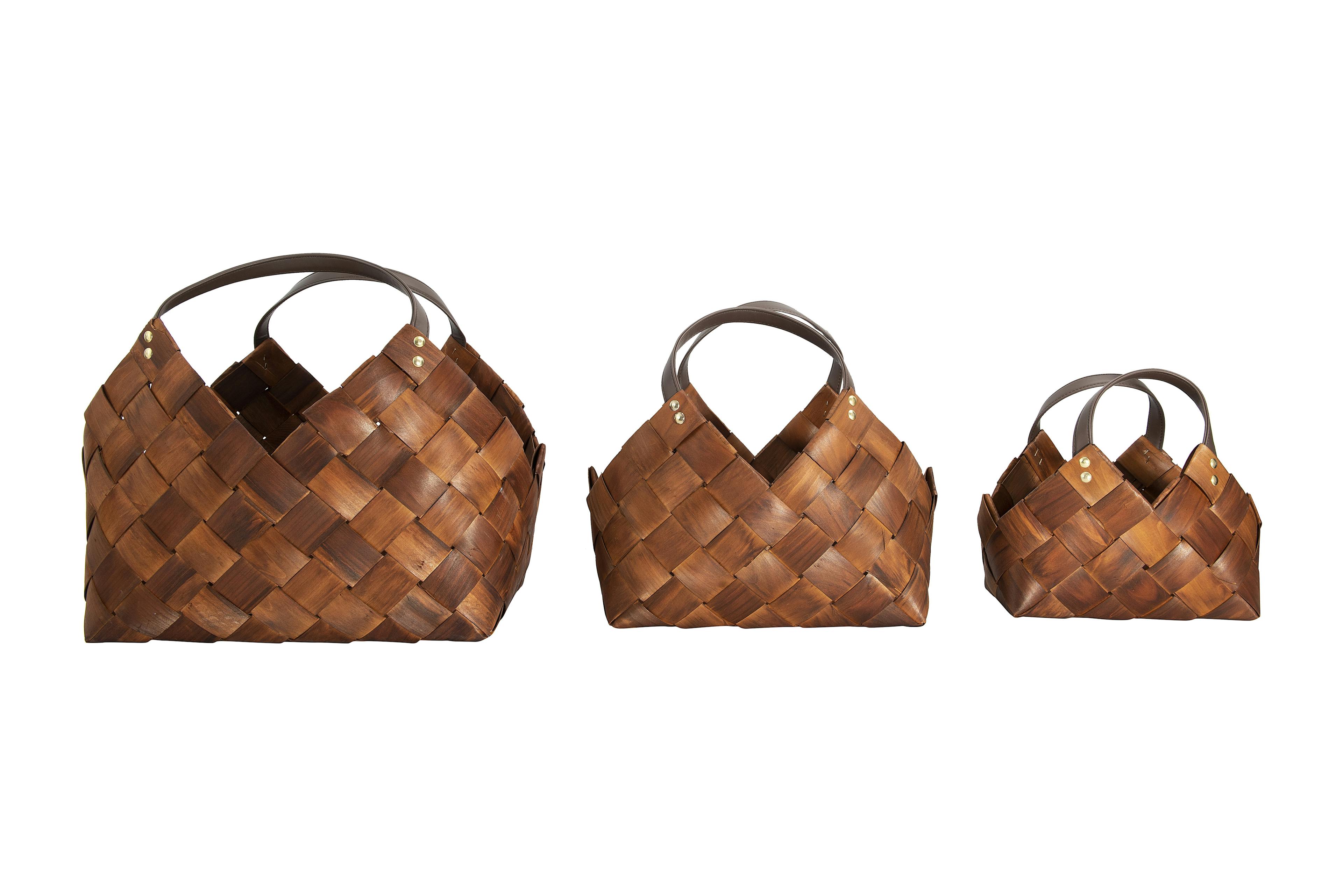 Elegant Rectangular Seagrass Storage Baskets with Leather Handles - Set of 3