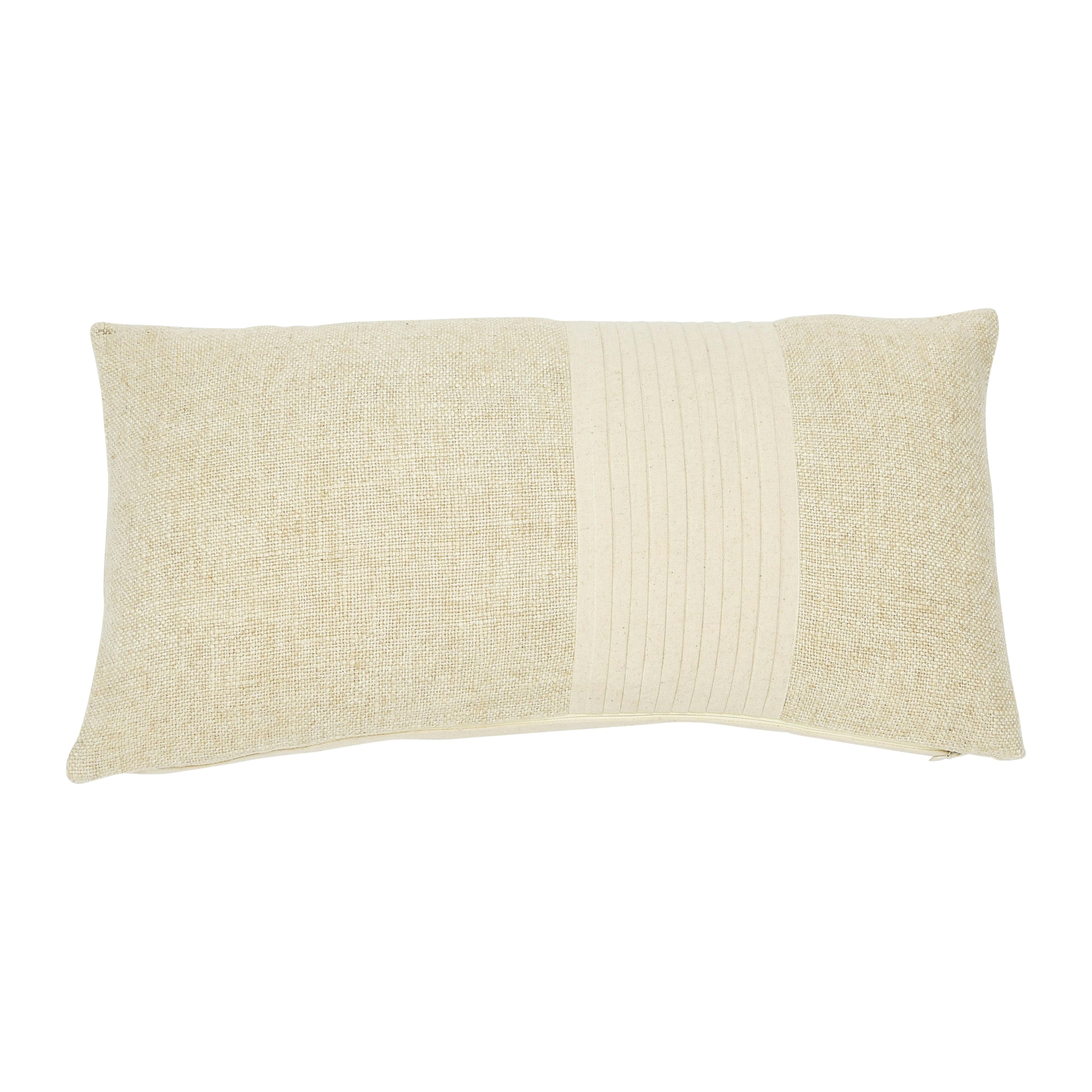 Sophisticated Pleated Linen 24" Lumbar Pillow in Neutral Tones