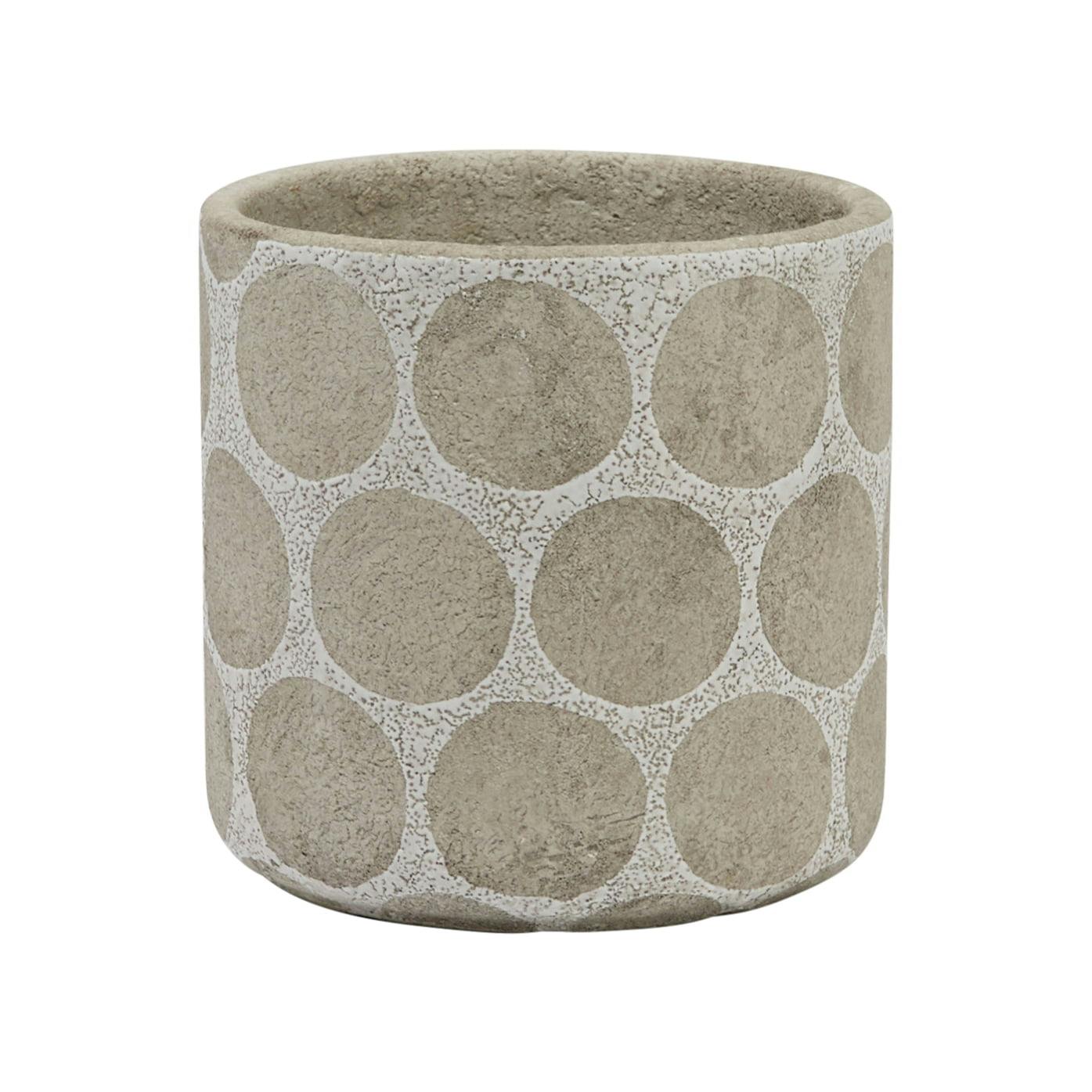 Sleek Terra-cotta Round Planter with Wax Relief Dots, White and Cement