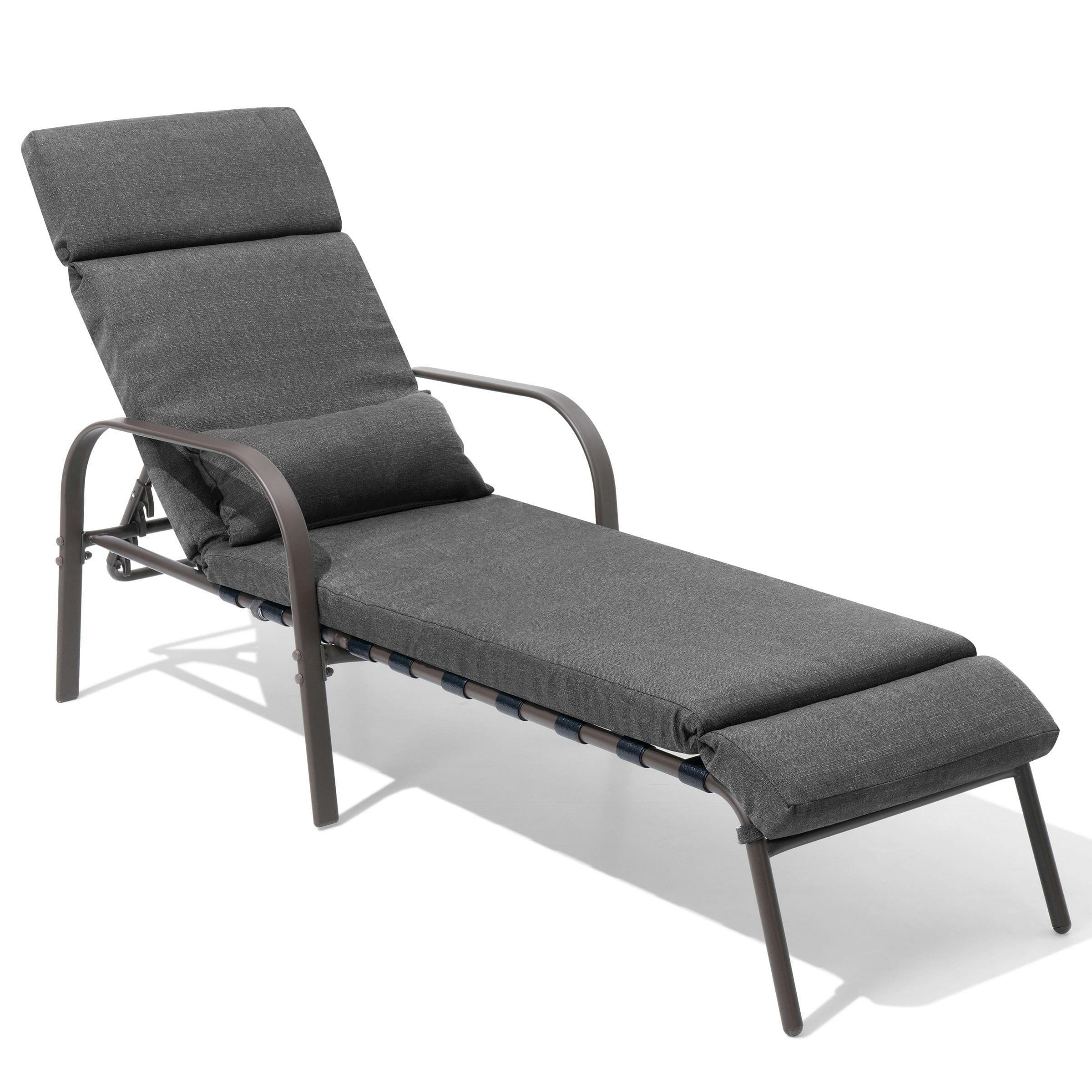 Coastal Breeze Dark Gray Adjustable Outdoor Chaise Lounge with Cushion