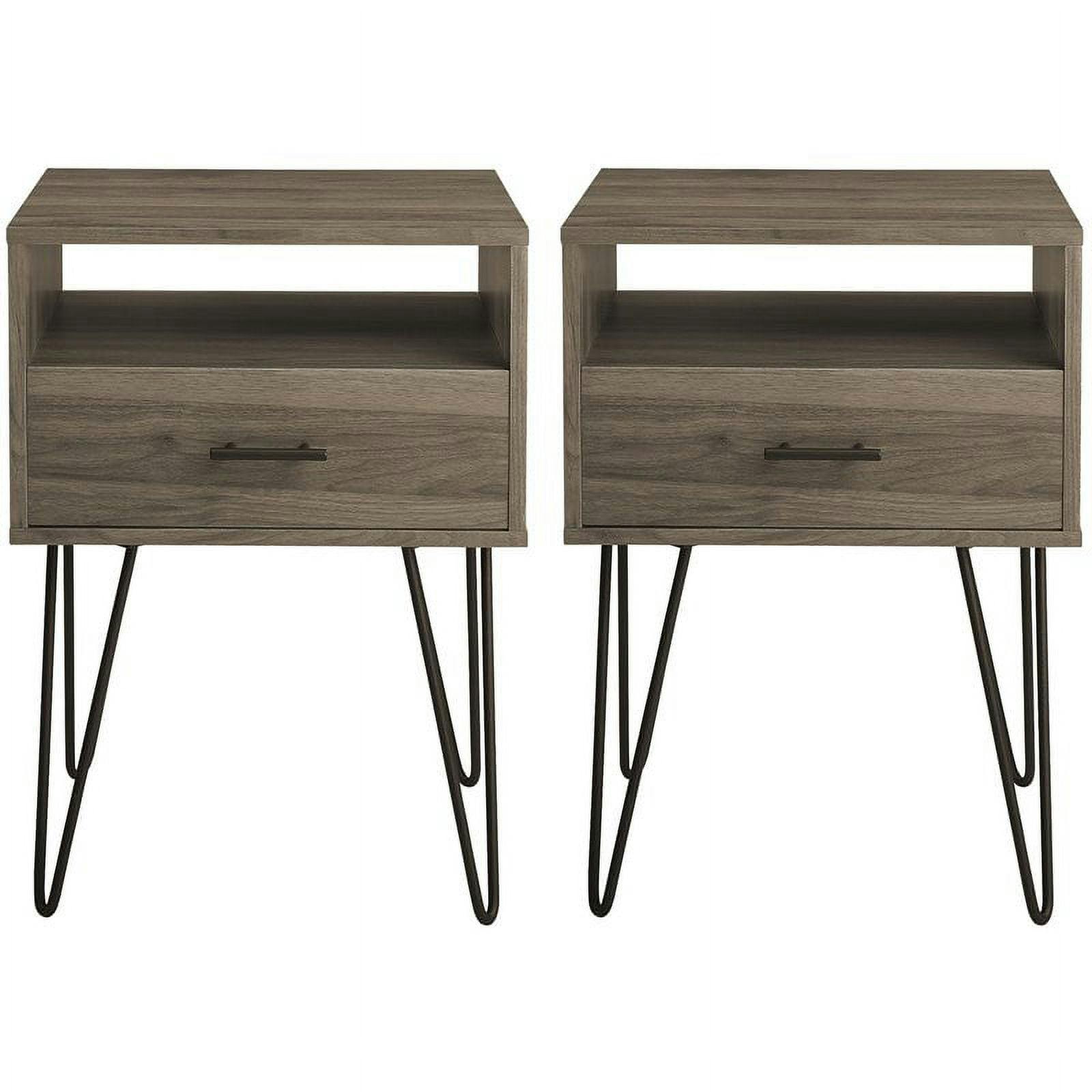 Slate Grey Alloy Steel & MDF Mid-Century Modern Side Table Set with Storage