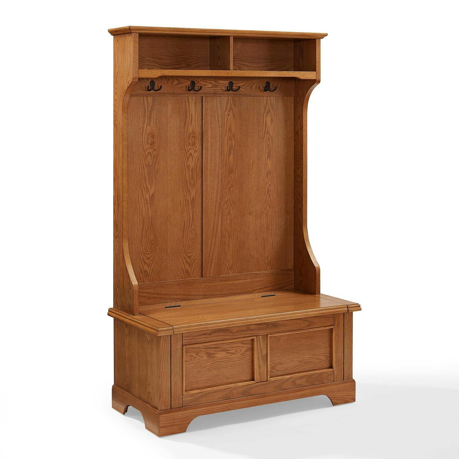 Campbell Oak Hall Tree with Spacious Storage Bench and Double Hooks
