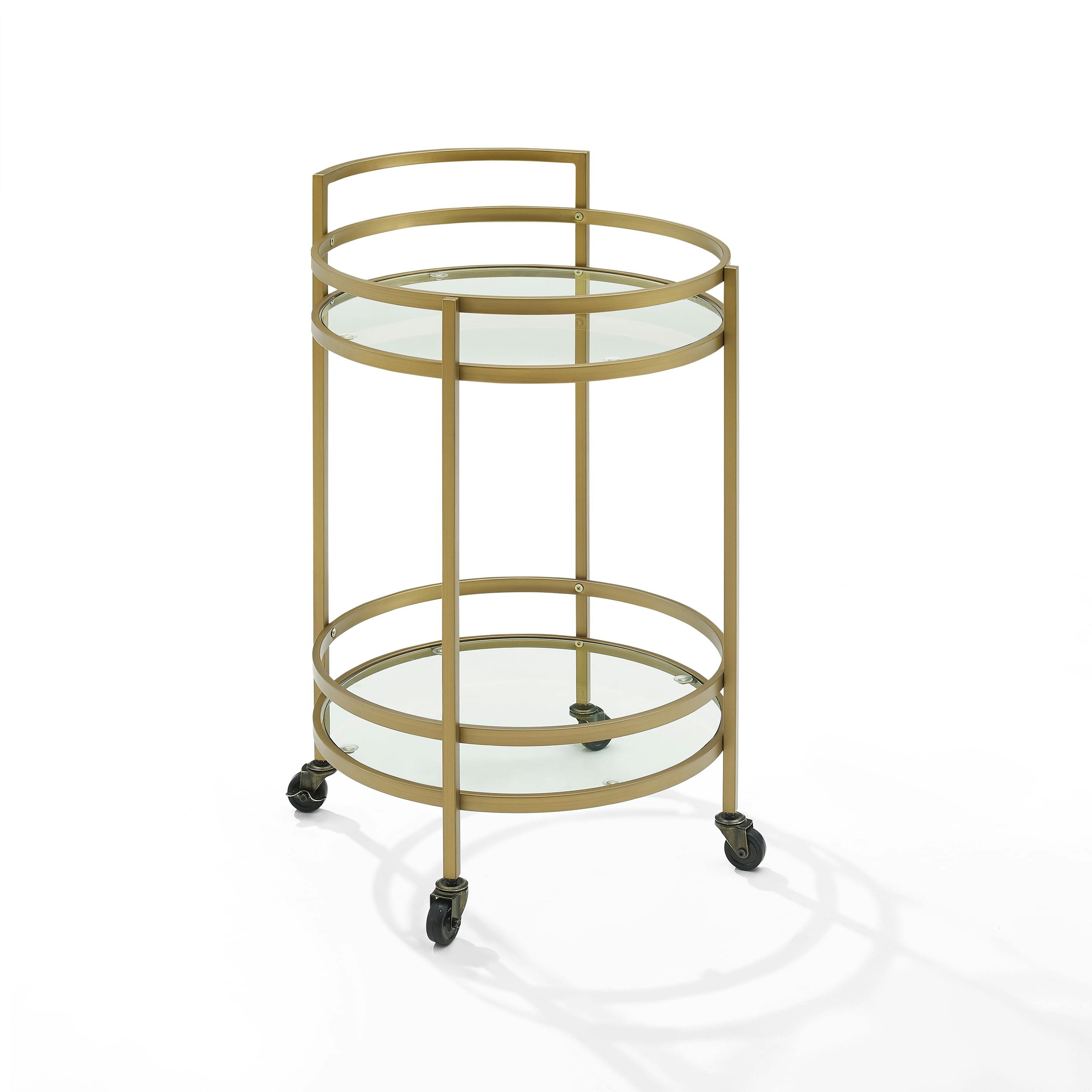 Bailey Modern Round Gold Bar Cart with Tempered Glass Shelves