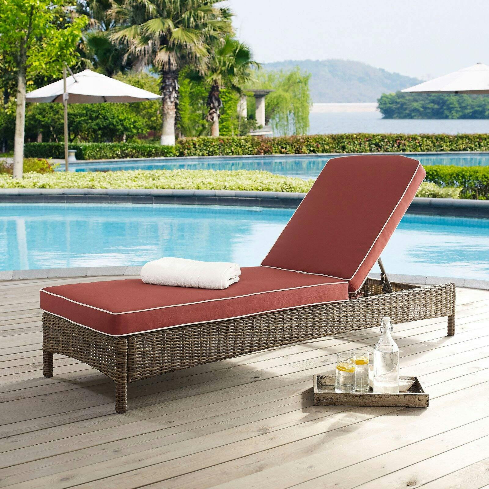 Bradenton 76'' Weathered Brown and Sangria Cushioned Chaise Lounger