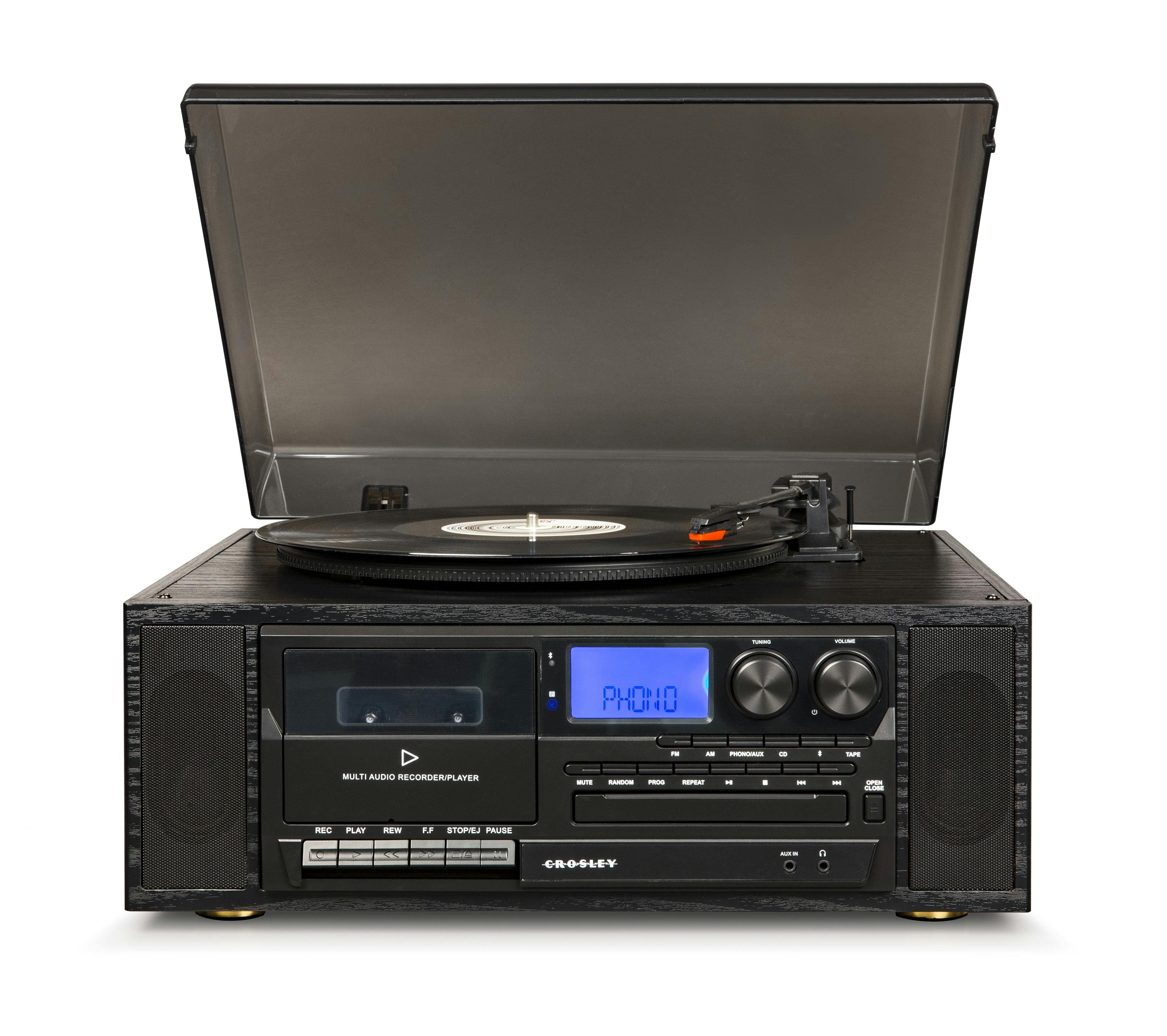 Retro Black 3-Speed Bluetooth Record Player with AM/FM Radio and USB