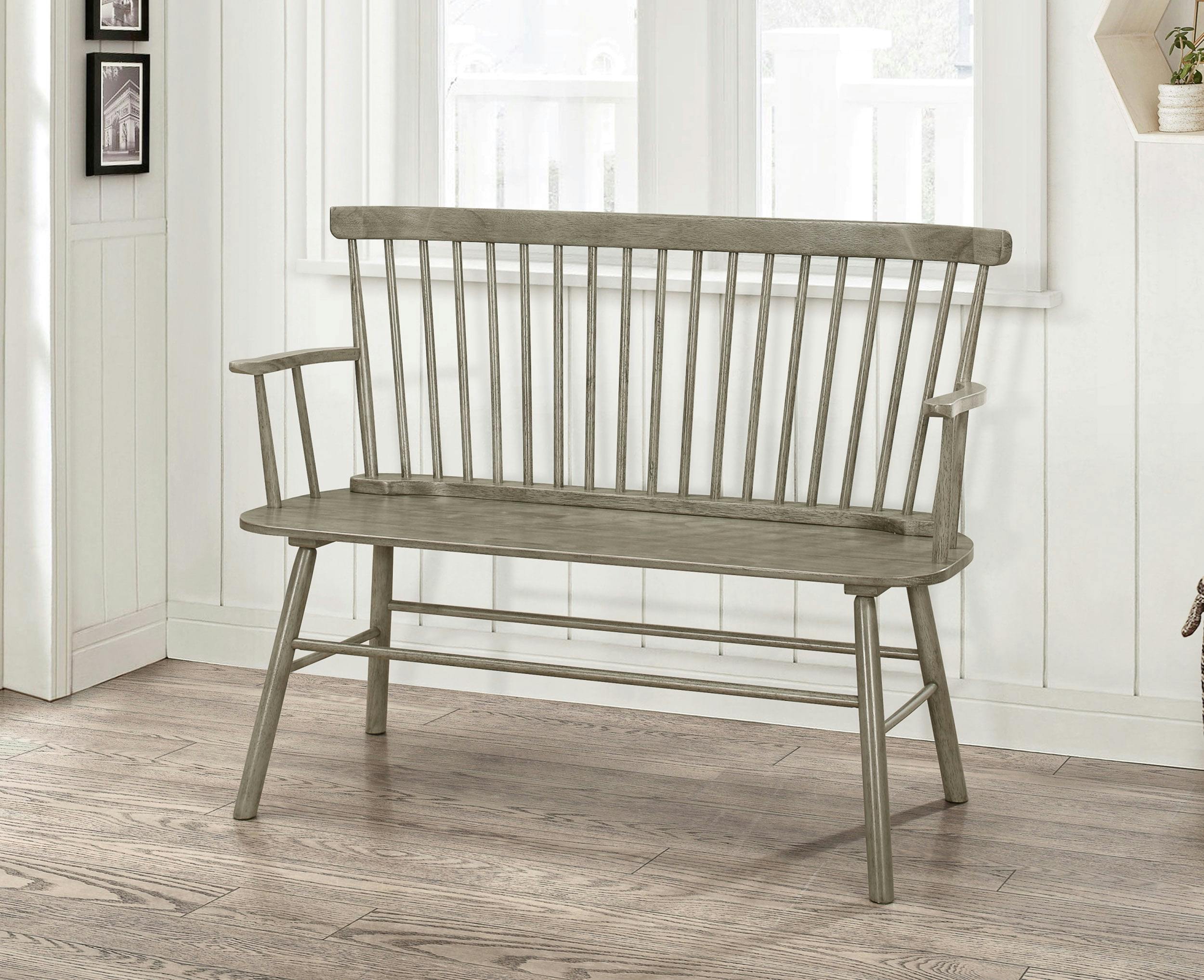 Farmhouse Natural Wood Spindleback Bench with Armrests