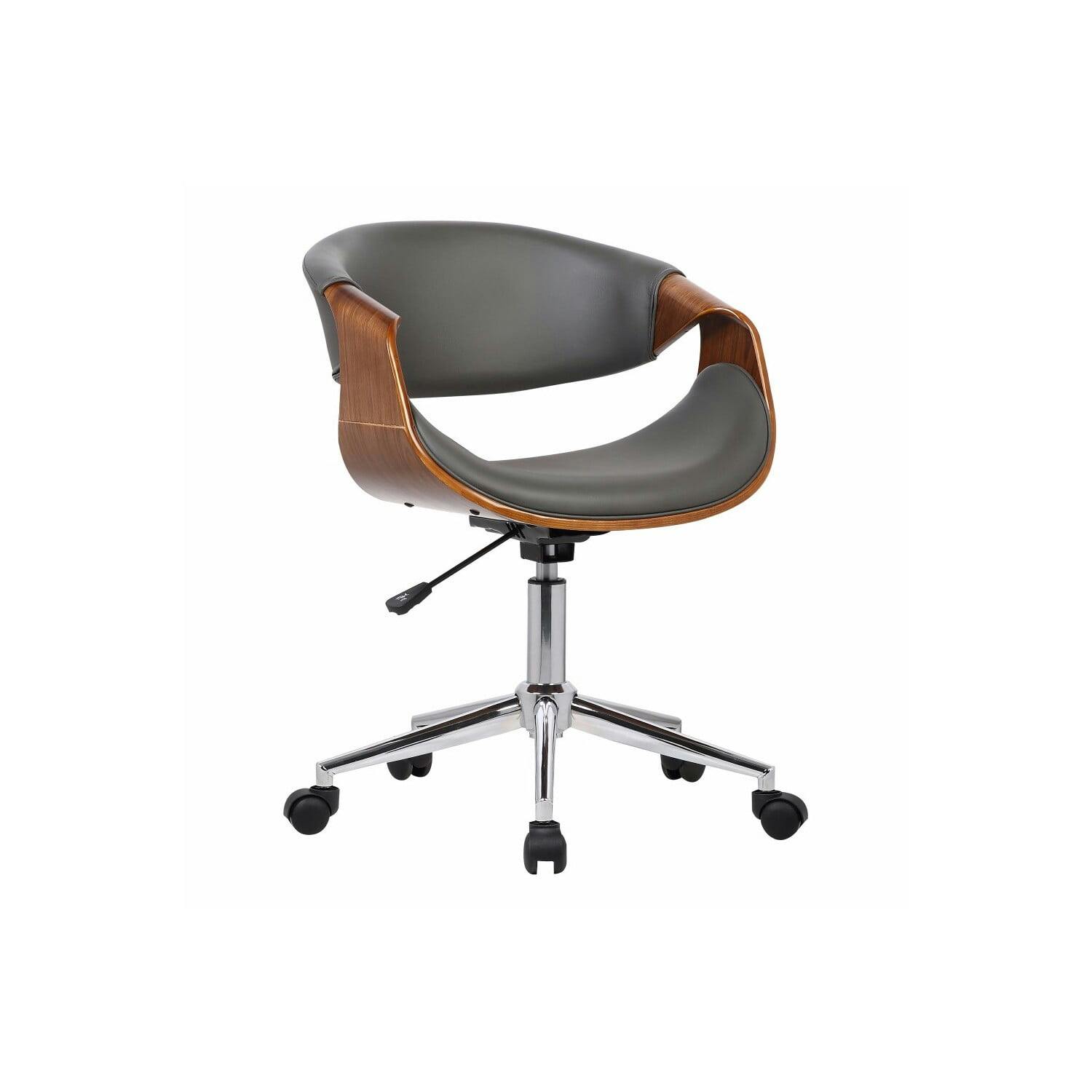 Brown Leatherette and Metal Swivel Task Chair with Wood Accents